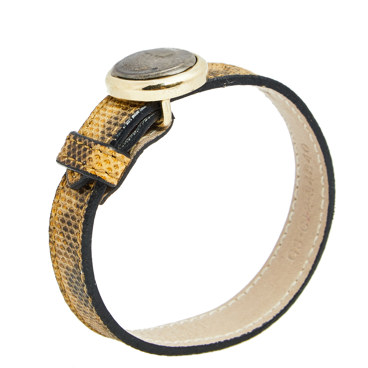 

Bvlgari Coin Monete Leather Gold Tone Metal Wrap Bracelet