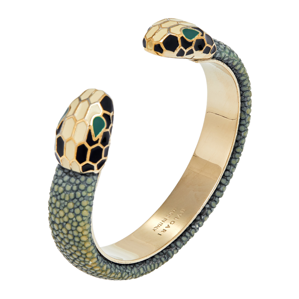 

Bvlgari Blue Galuchat Leather Serpenti Forever Open Cuff Bracelet, Green