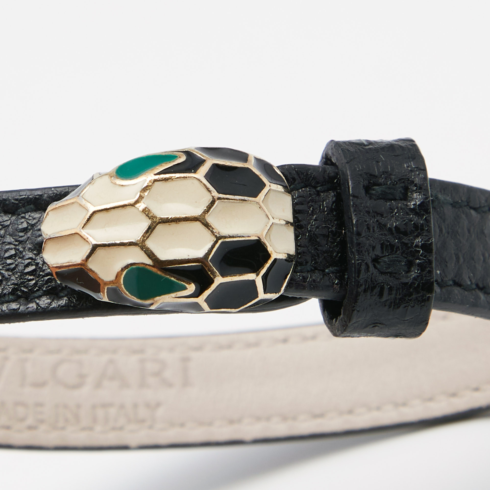 

Bvlgari Black Leather Serpenti Forever Bracelet