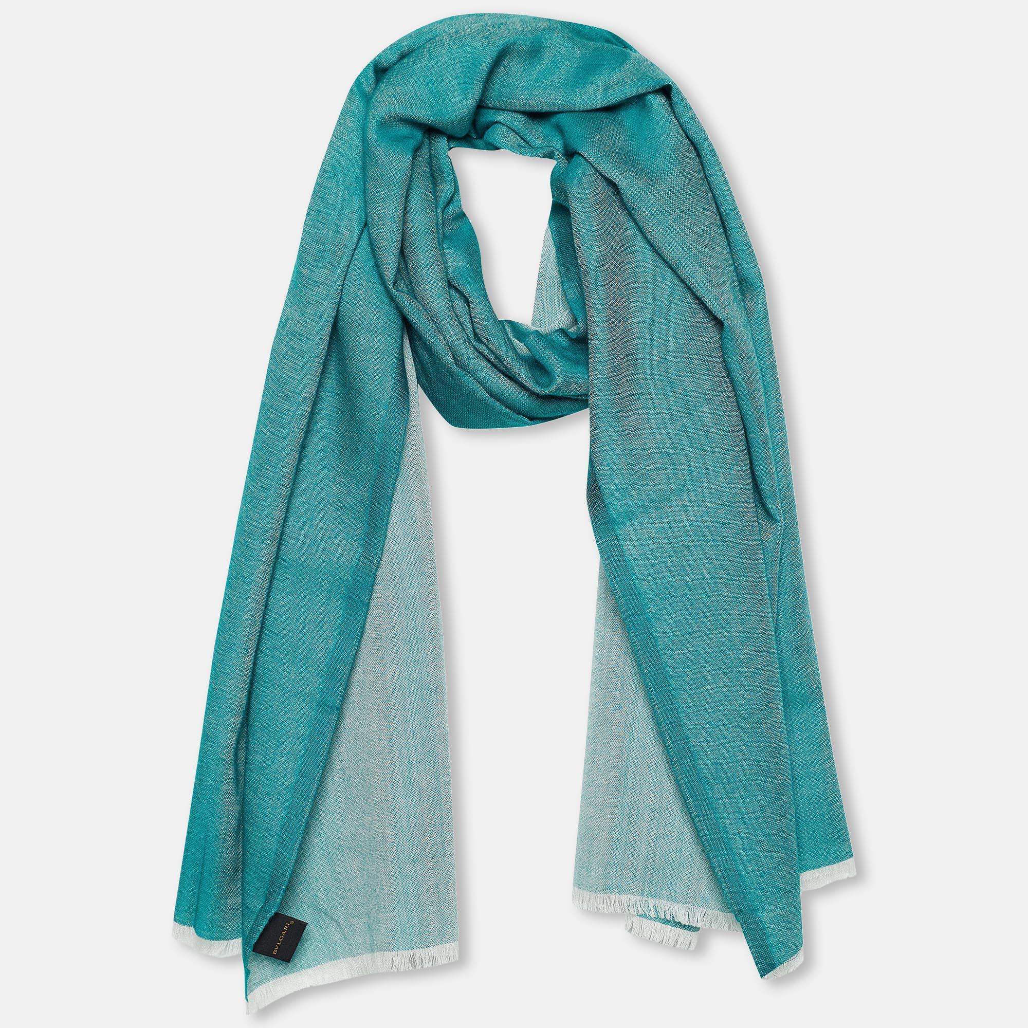 

Bvlgari Green Cashmere Blend Fringed Scarf