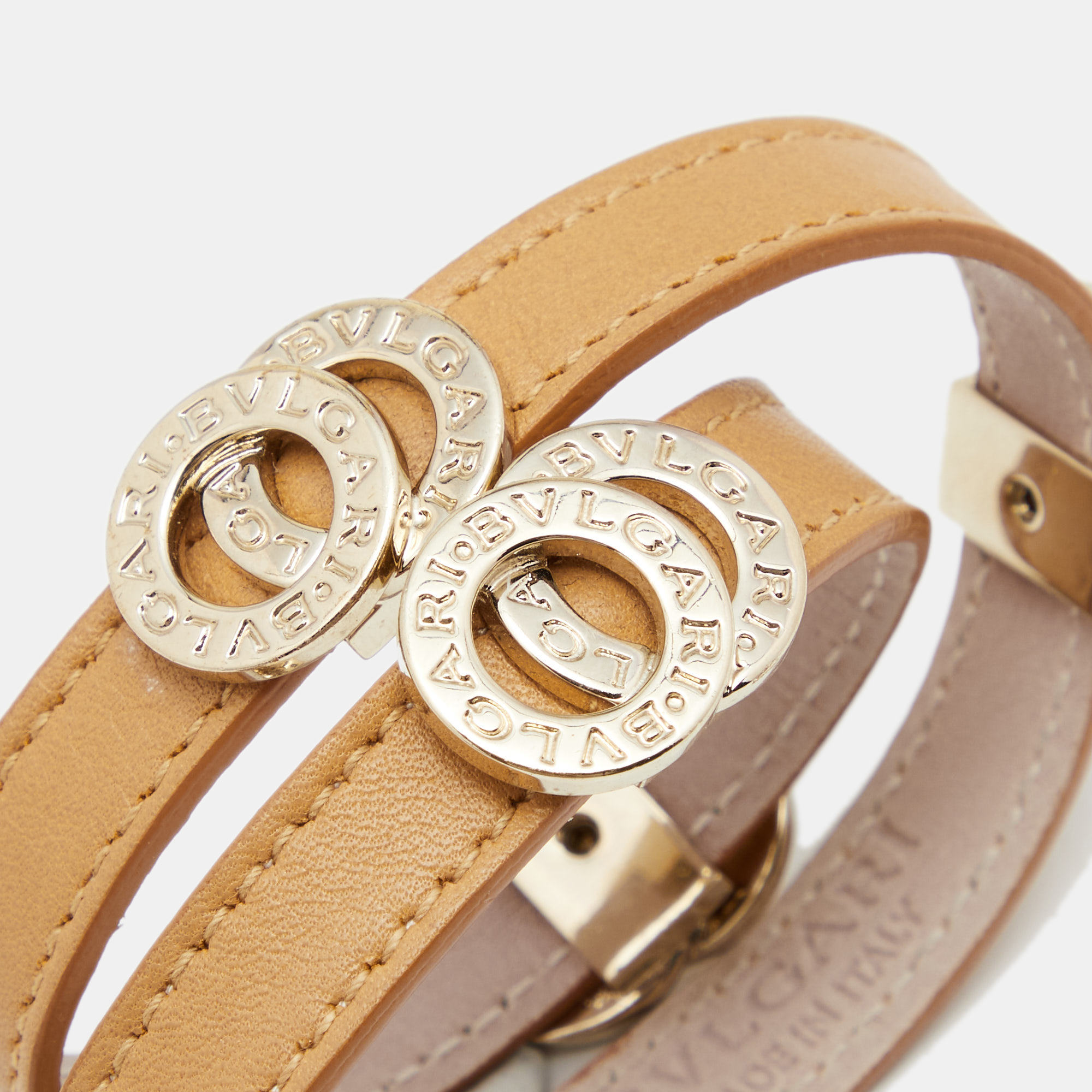 

Bvlgari Brown Leather Interlocking Rings Double Coiled Bracelet