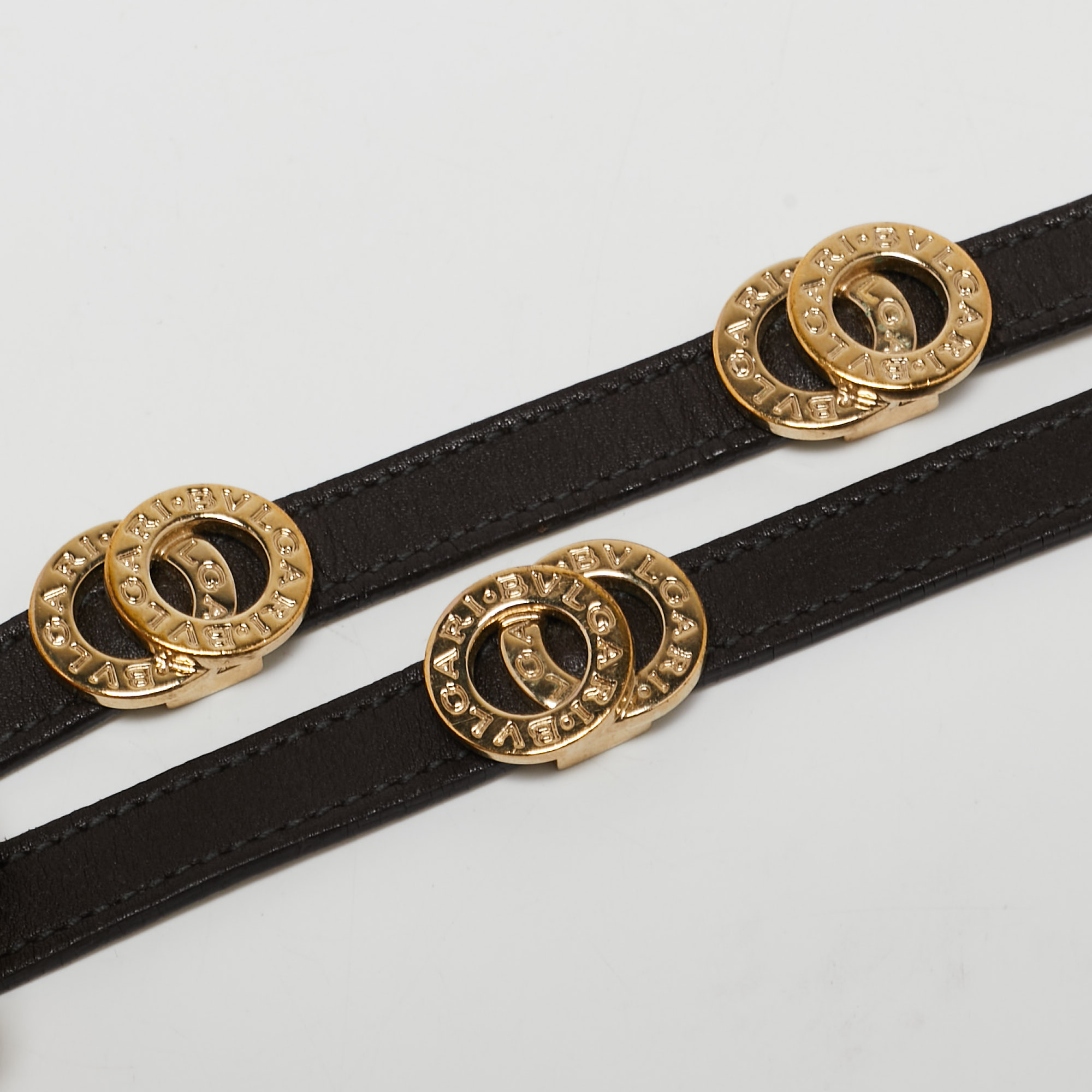 

Bvlgari Interlocking Rings Brown Leather Double Coiled Bracelet