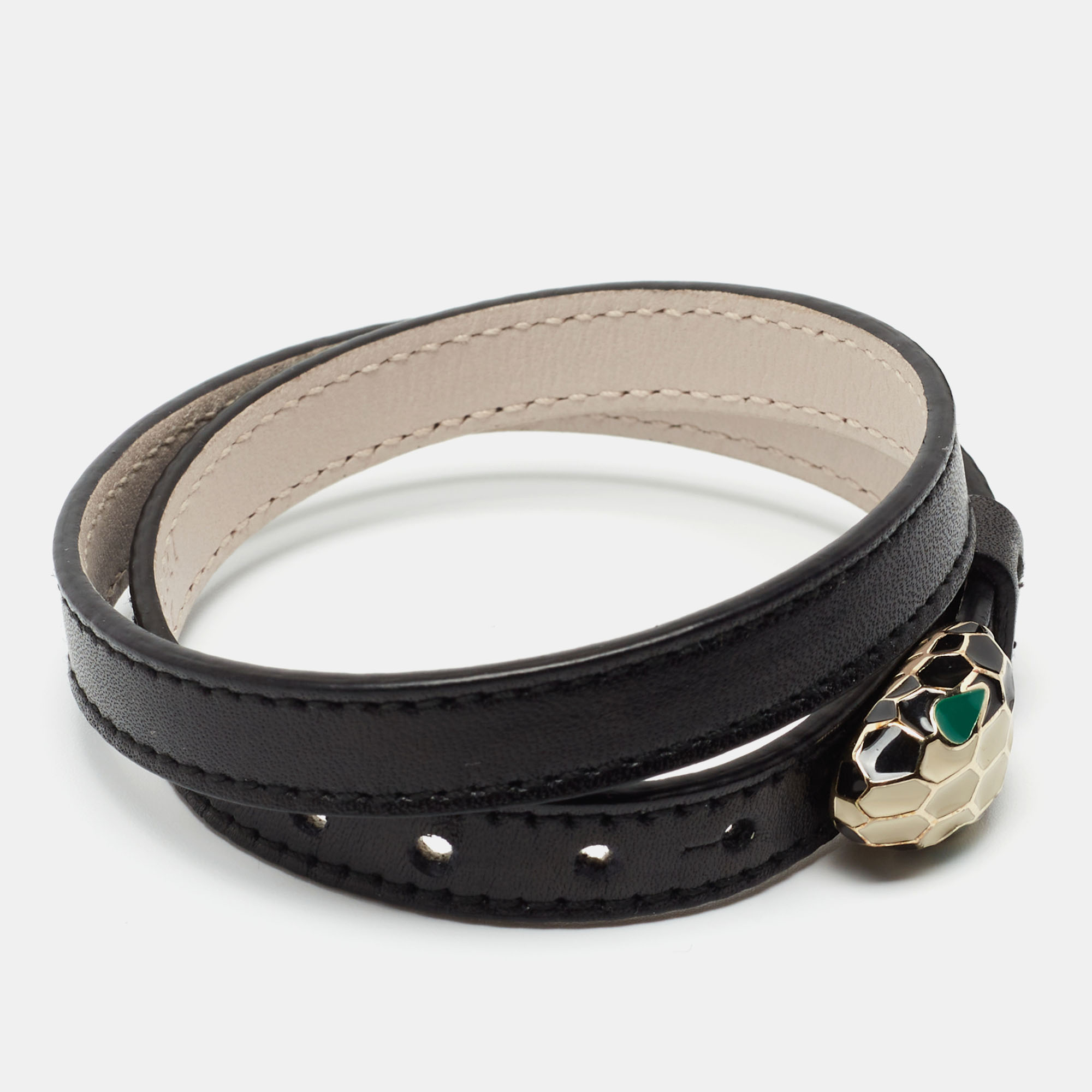 

Bvlgari Black Leather Serpenti Forever Double Wrap Bracelet