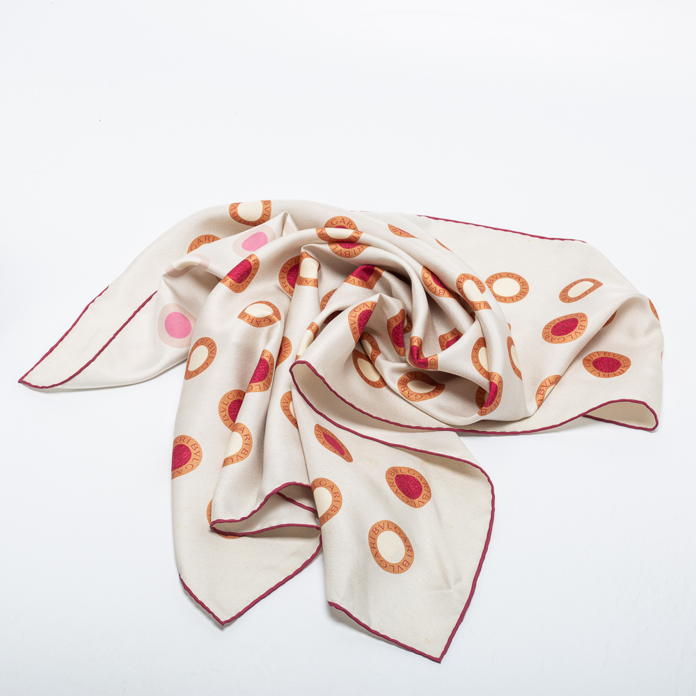 

Bvlgari Cream Circles Print Silk Scarf