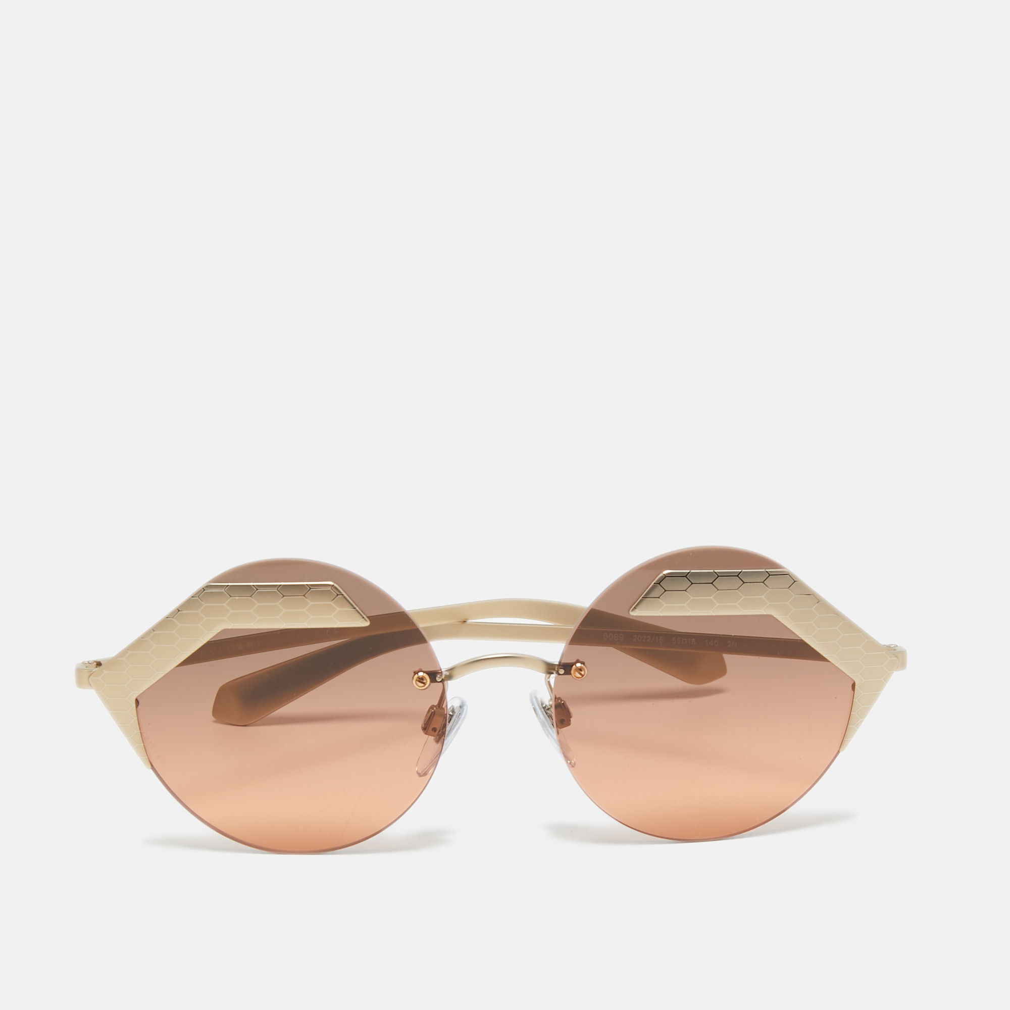Pre Owned Bvlgari Gold/Bronze Gradient 6089 Serpenteyes Geometric Sunglasses
