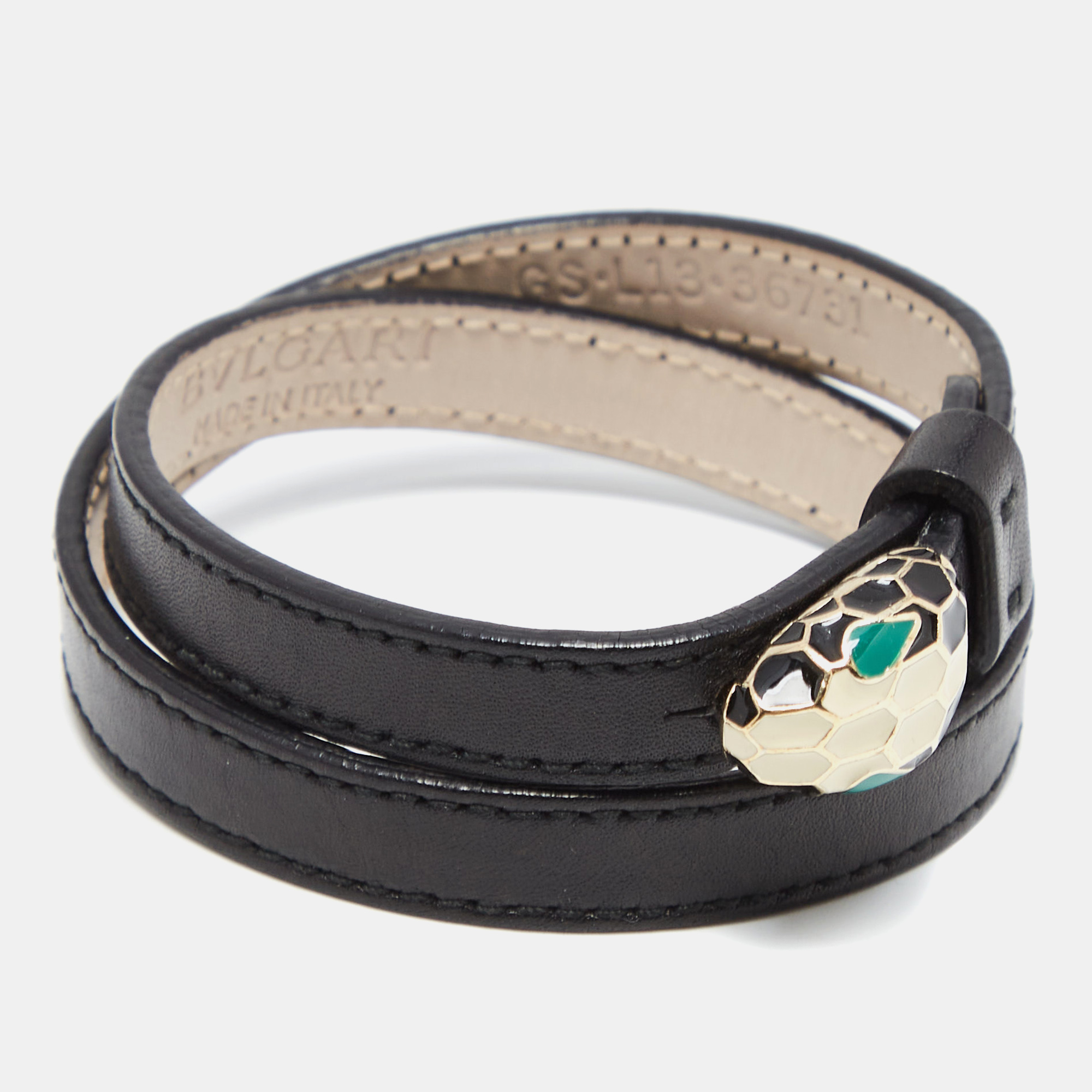 

Bvlgari Black Leather Serpenti Forever Double Wrap Bracelet