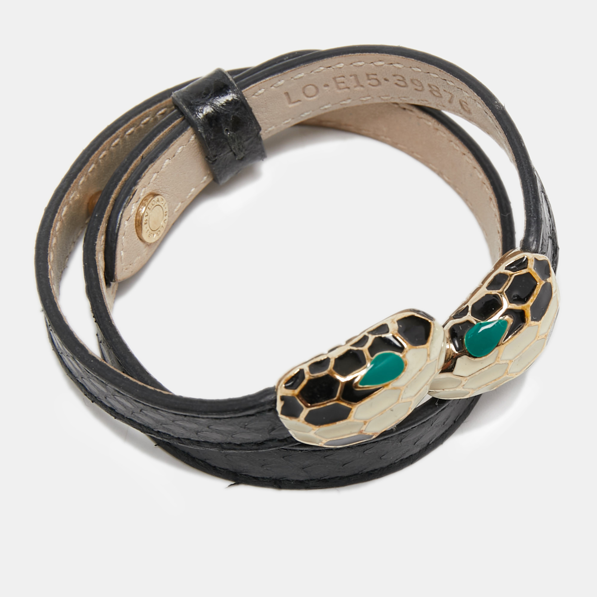 

Bvlgari Serpenti Forever Enamel Snakeskin Leather Gold Tone Wrap Bracelet