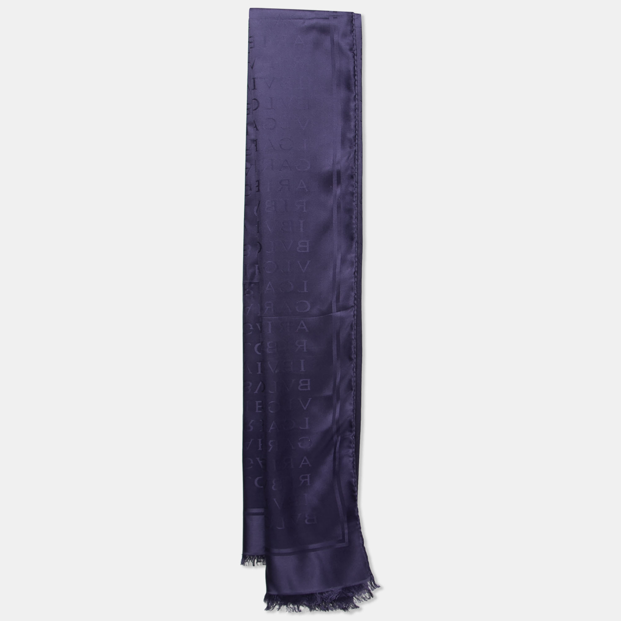 Pre Owned Bvlgari Purple Logomania Silk Wool Shawl