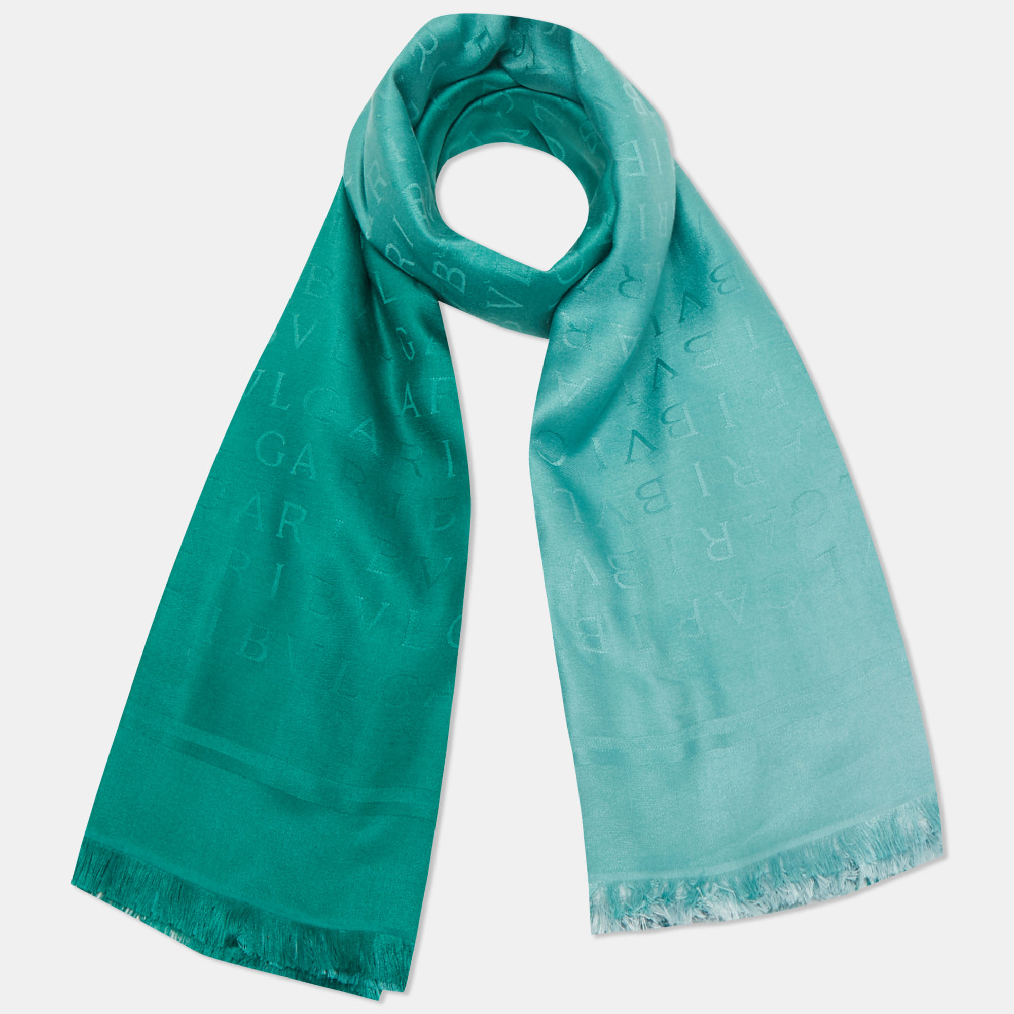 

Bvlgari Two Tone Green Silk Logomania Scarf