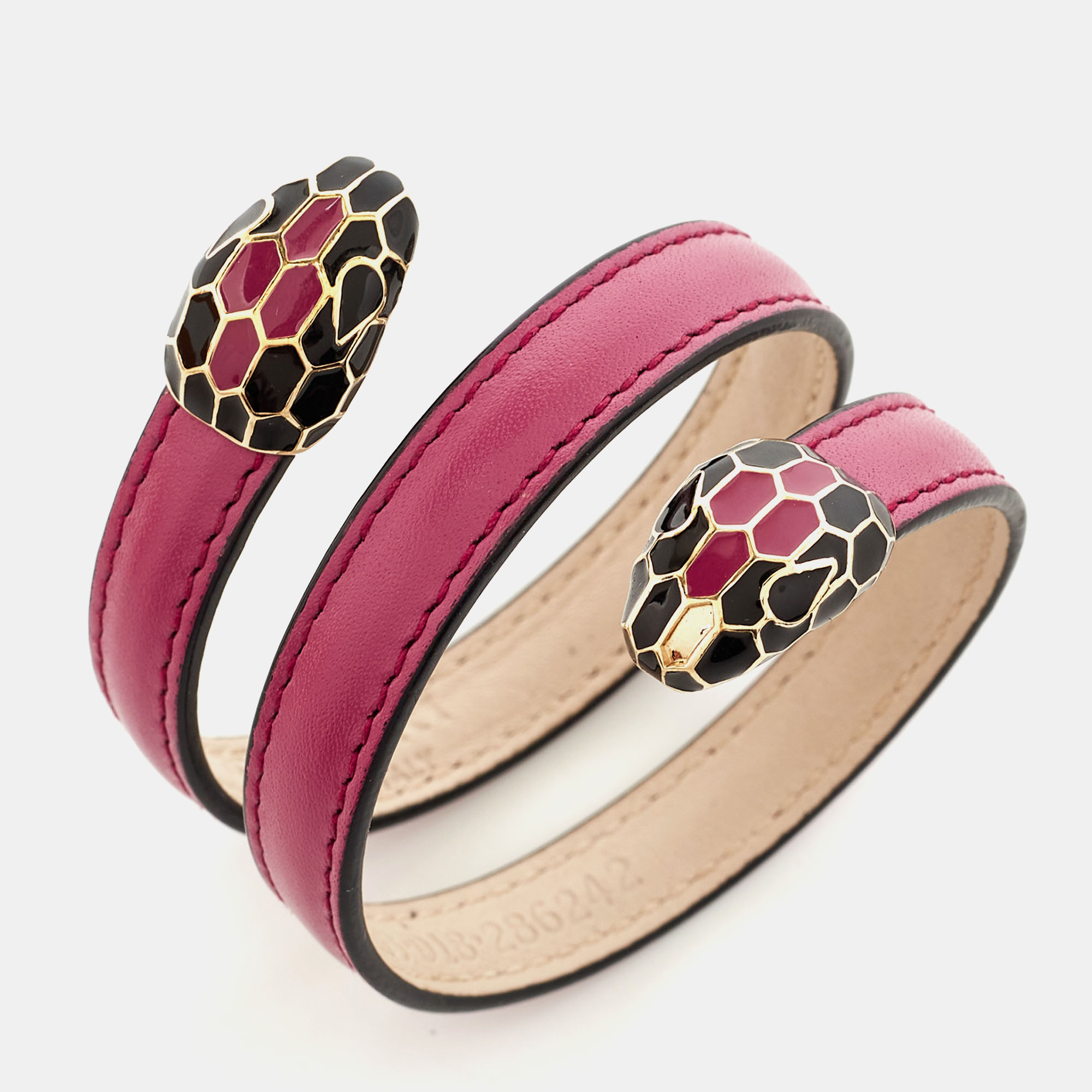 

Bvlgari Serpenti Forever Enamel Leather Gold Tone Wrap Bracelet