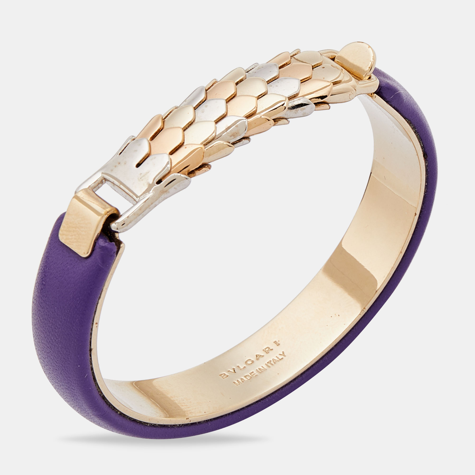 

Bvlgari Two Tone Purple Leather Serpenti Cuff Bracelet