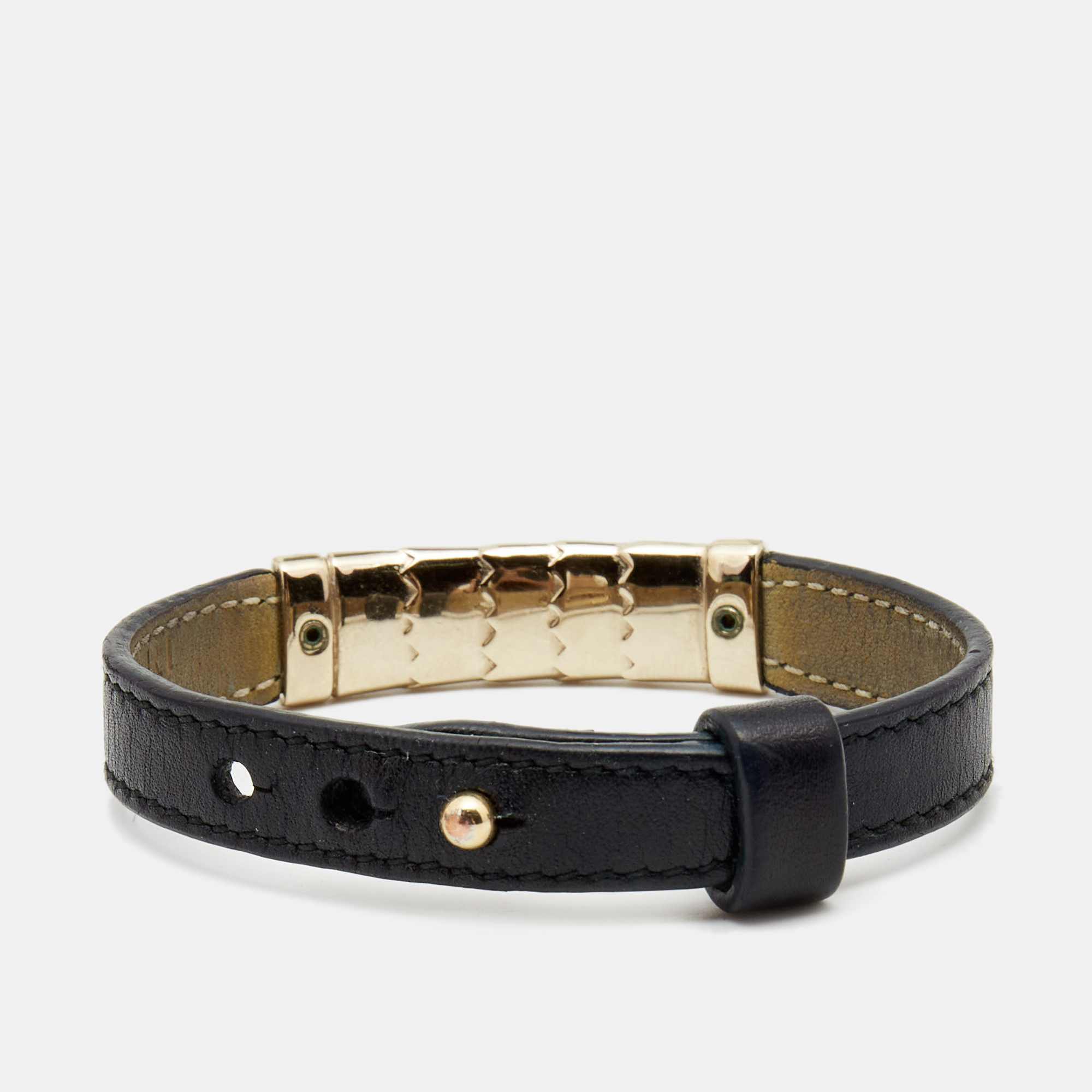 

Bvlgari Serpenti Black Leather Enamel Gold Tone Bracelet