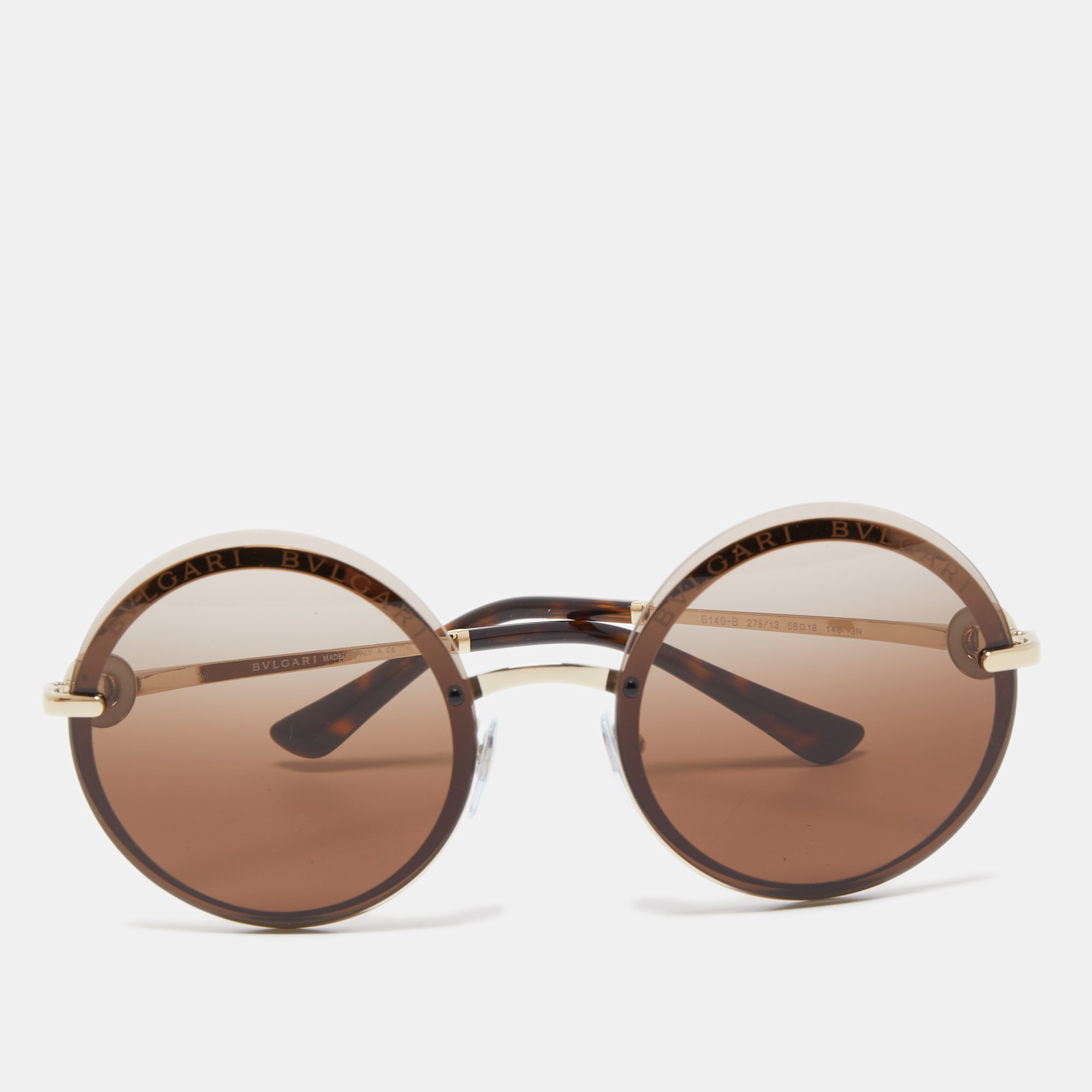 Pre Owned Bvlgari Brown 6149-B Gradient Round Sunglasses