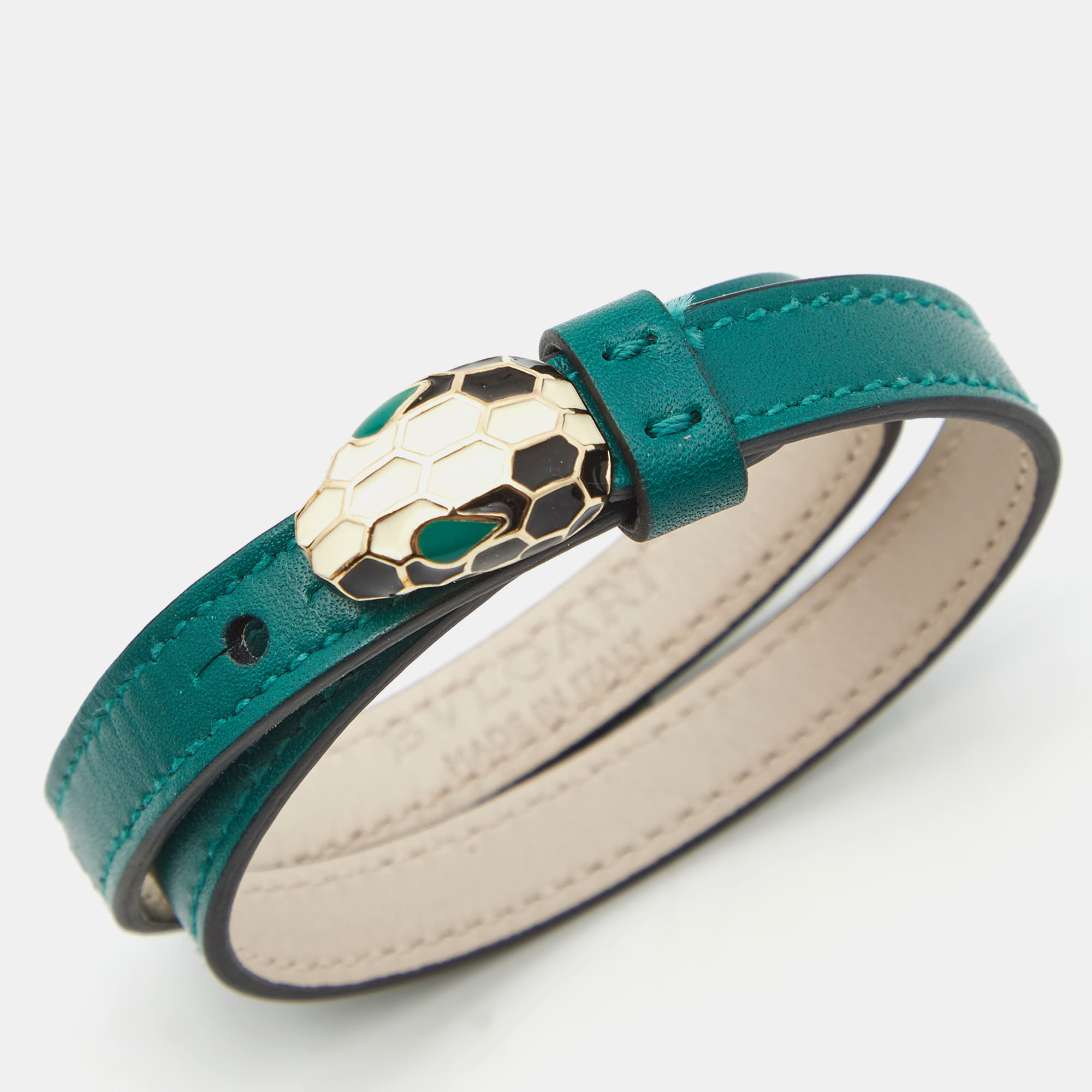 

Bvlgari Serpenti Forever Green Leather Enamel Gold Tone Bracelet