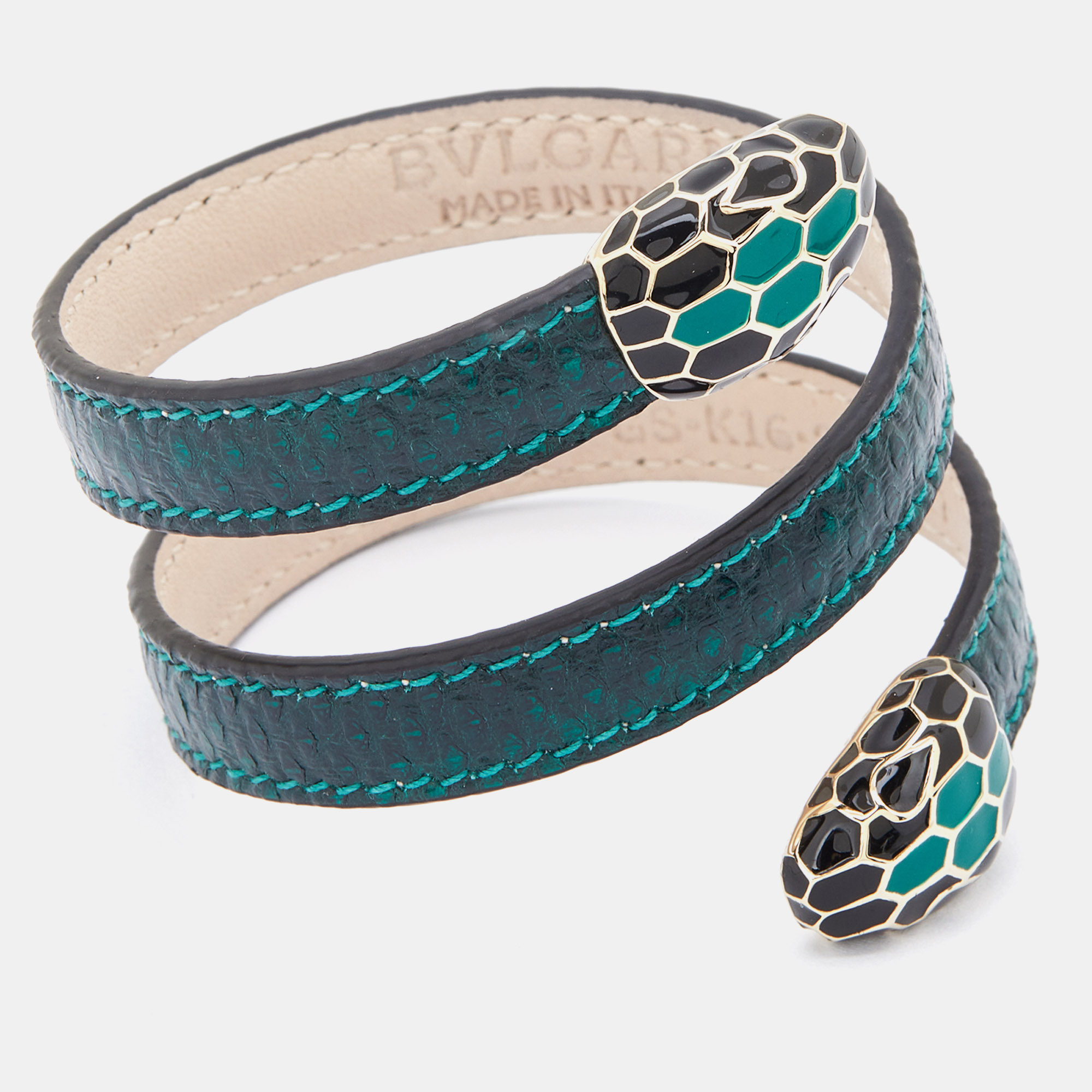 

Bvlgari Serpenti Forever Green Leather Double Head Wrap Bracelet