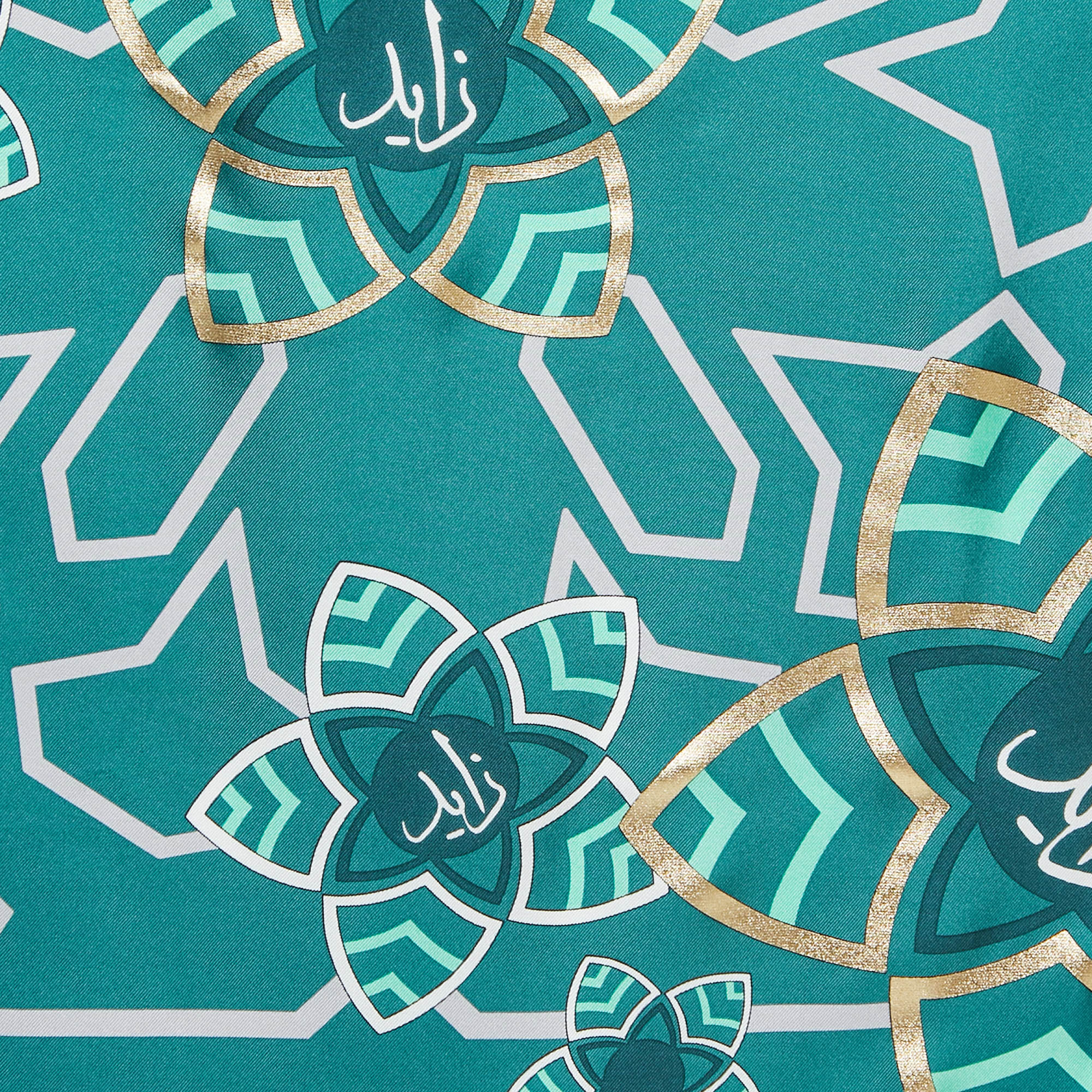 

Bvlgari Green Arabic Calligraphy Print Silk Square Scarf
