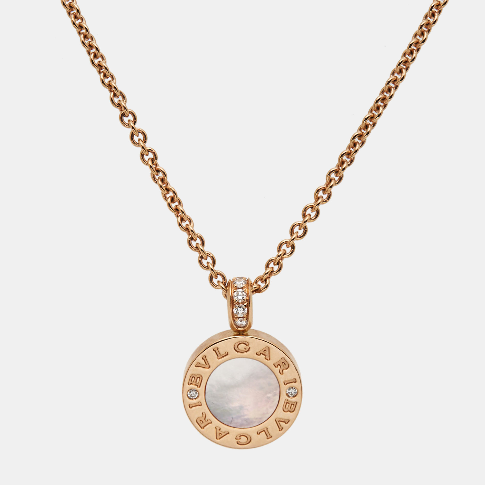 

Bvlgari Bvlgari Bvlgari Diamonds Carnelian Mother of Pearl 18k Rose Gold Necklace