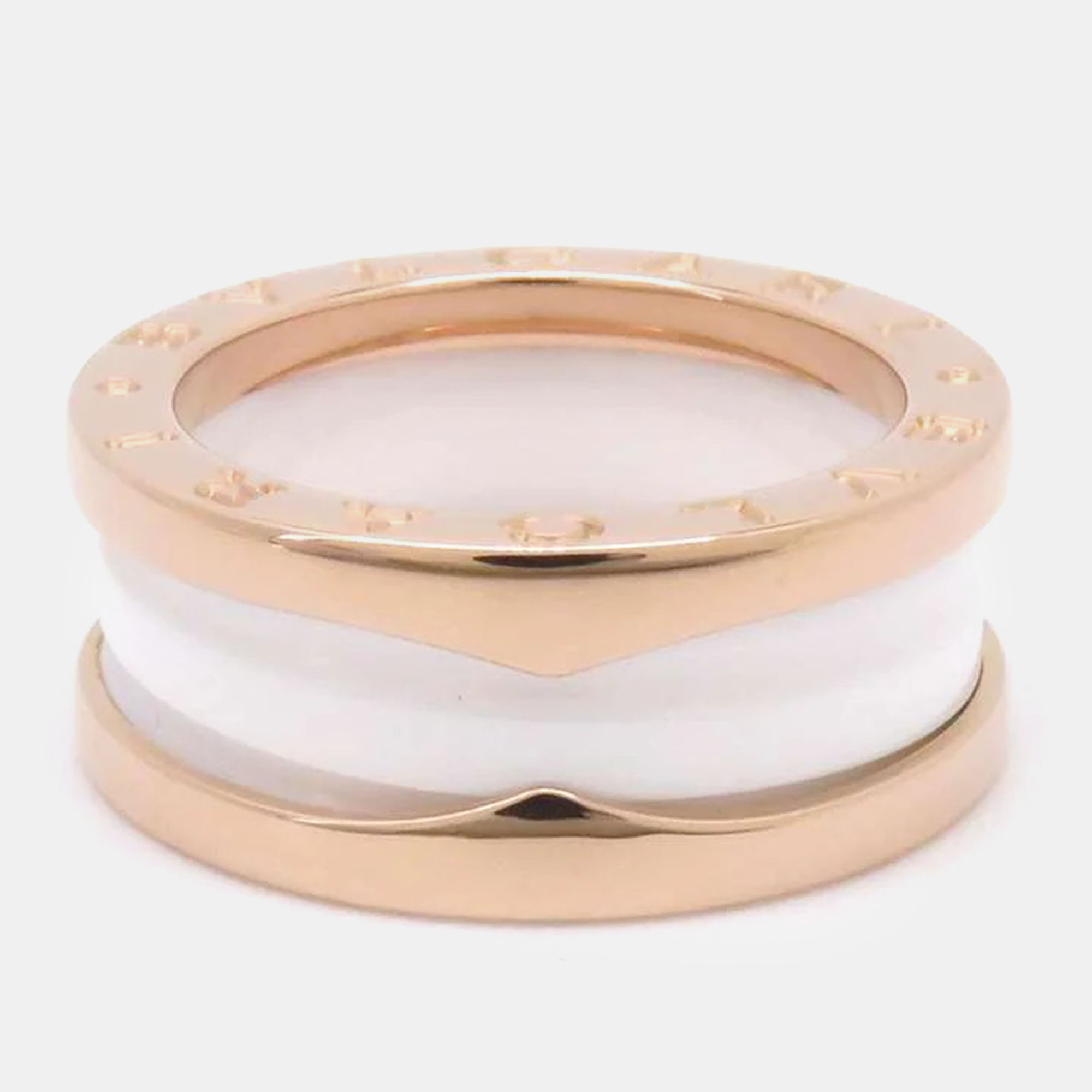 Pre-owned Bvlgari 18k Rose Gold And Ceramic B.zero1 Band Ring Eu 50