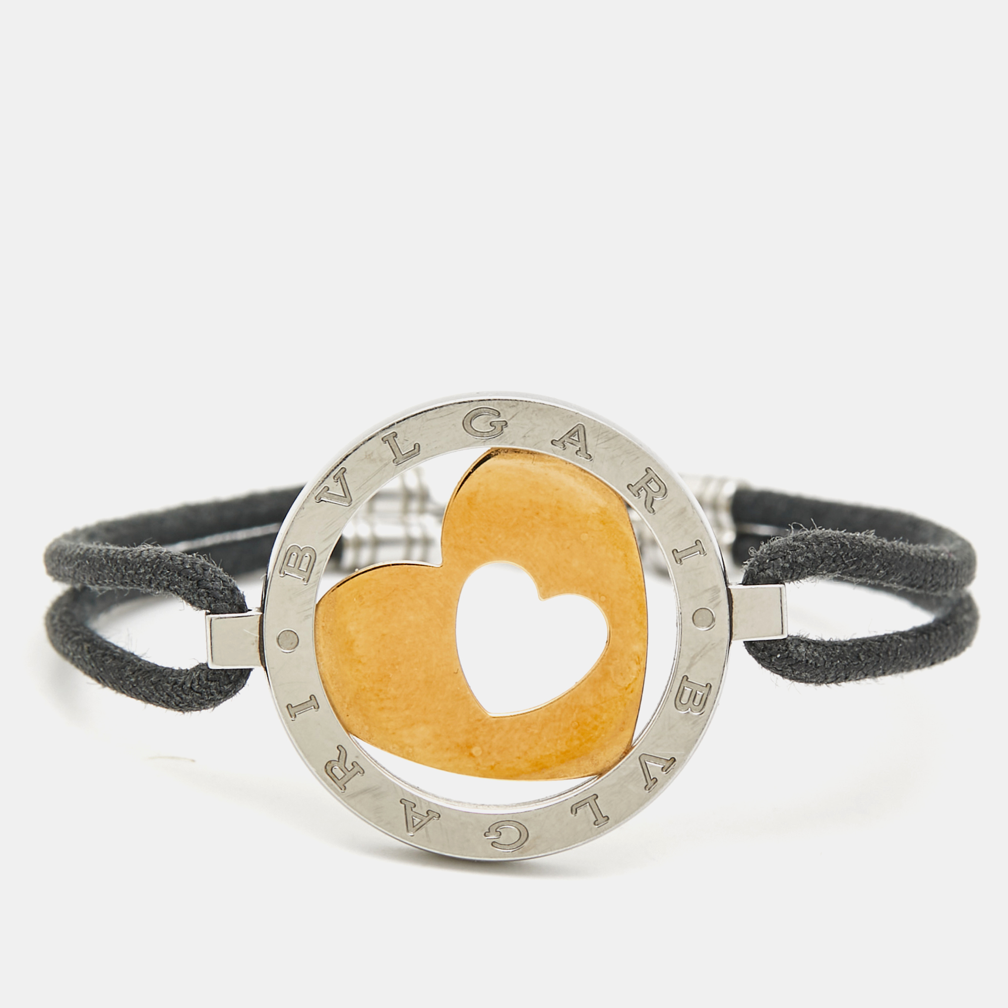 

Bvlgari Tondo Cuore Heart 18k Yellow Gold Stainless Steel Cord Bracelet