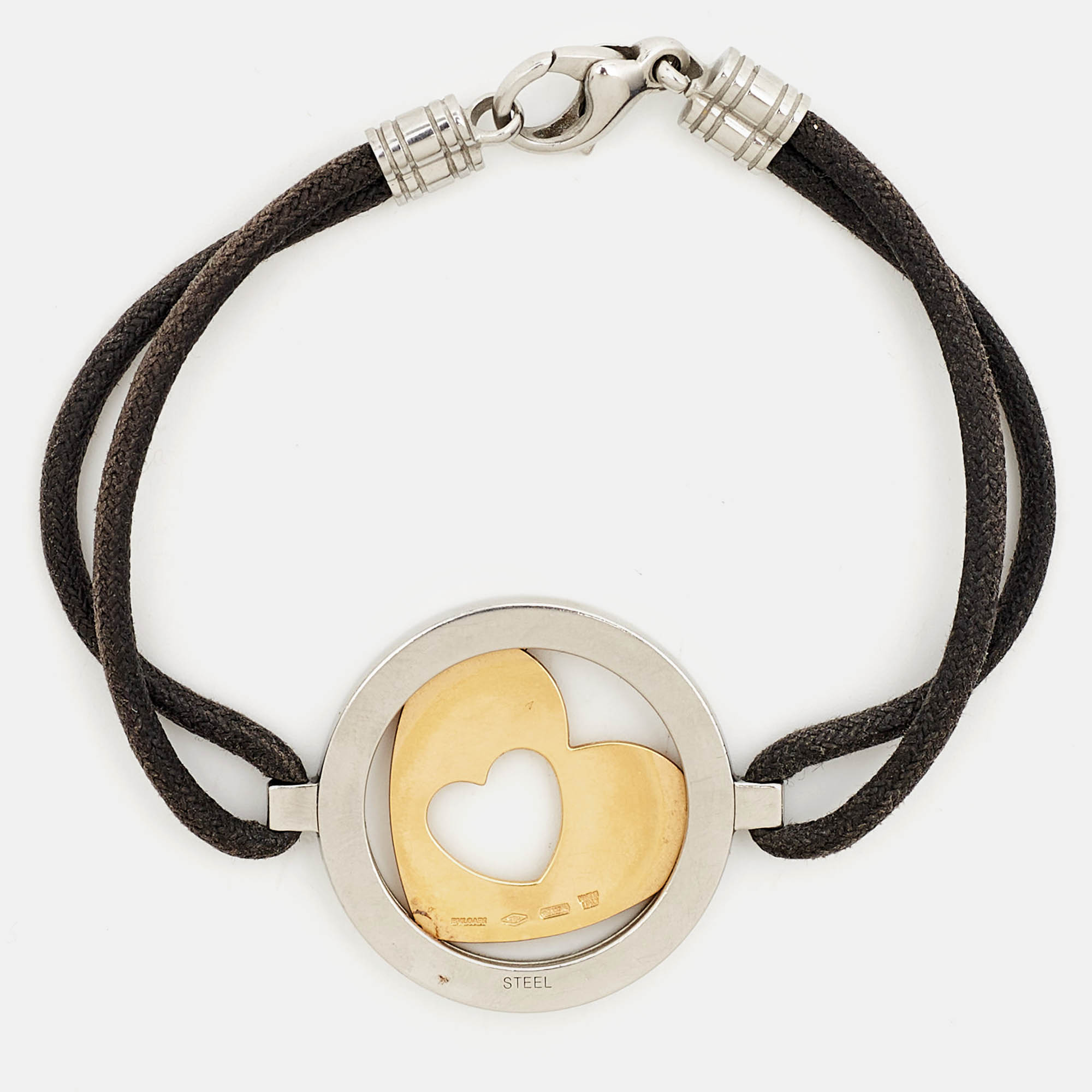 

Bvlgari Tondo Cuore 18k Yellow Gold and Steel Cord Bracelet