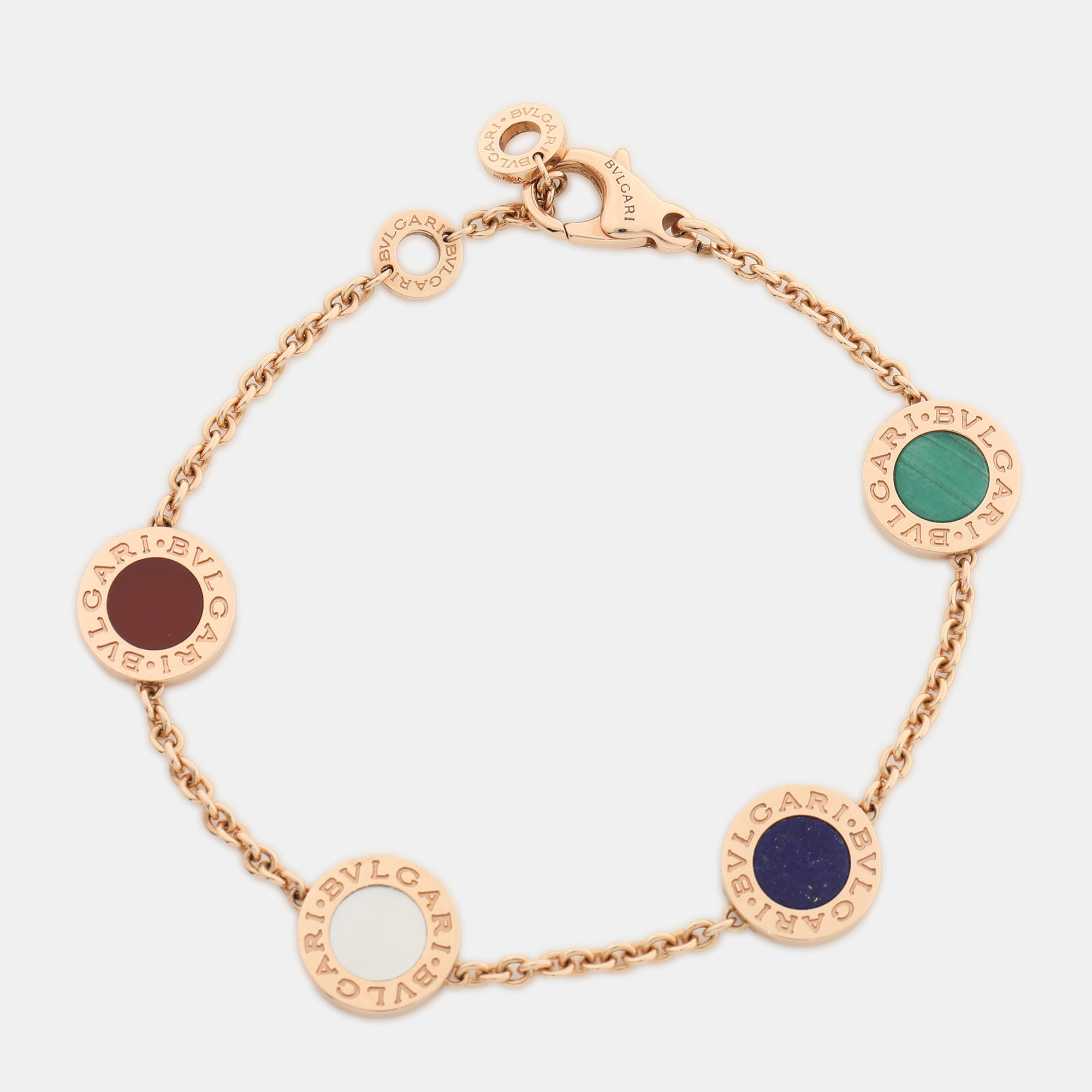 

Bvlgari Multi Gemstone Inlay 18K Rose Gold Station Bracelet SM, Multicolor