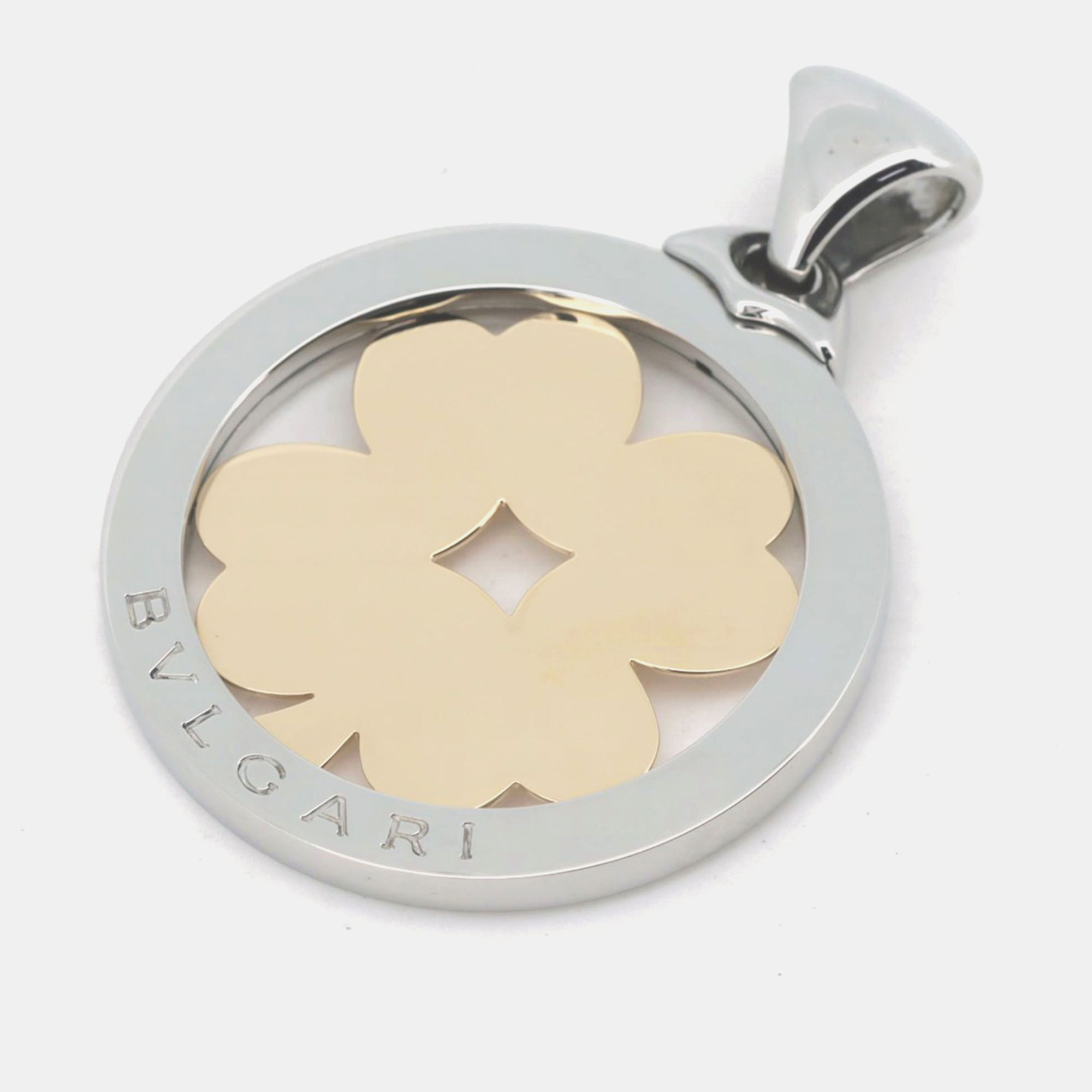 

Bvlgari 18k Yellow Gold & Stainless Steel Large Tondo Four Leaf Clover Pendant