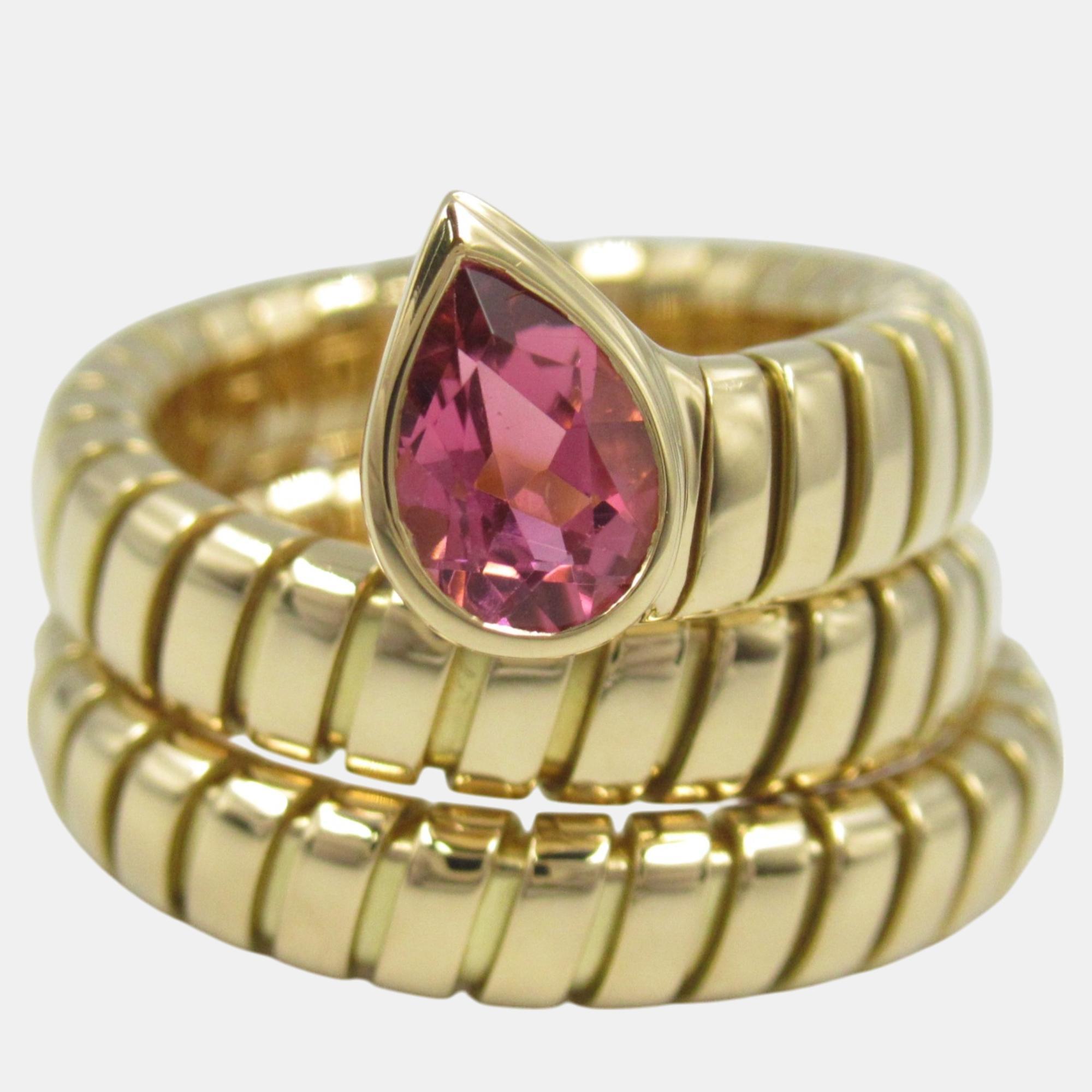 

Bvlgari 18K Yellow Gold Tubogas Pink Tourmaline Ring EU 53