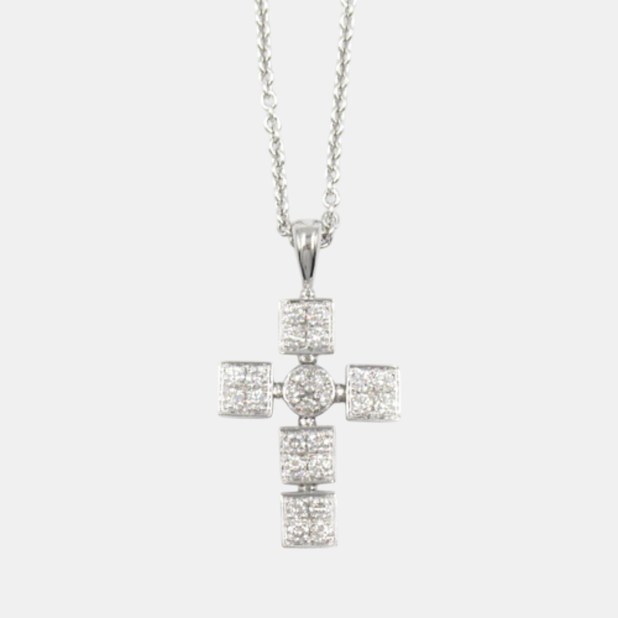 

Bvlgari Lucia Latin Cross Necklace 18k White Gold Diamond Clear Metal