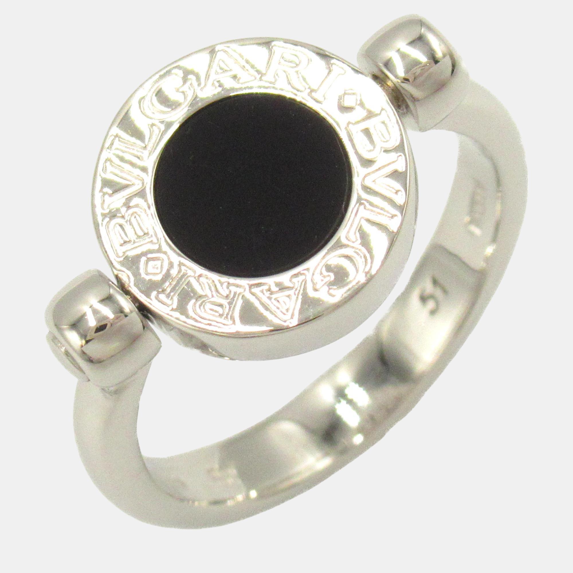 

Bvlgari Flip Ring Diamond Onyx 18k White Gold Clear Metal EU 51