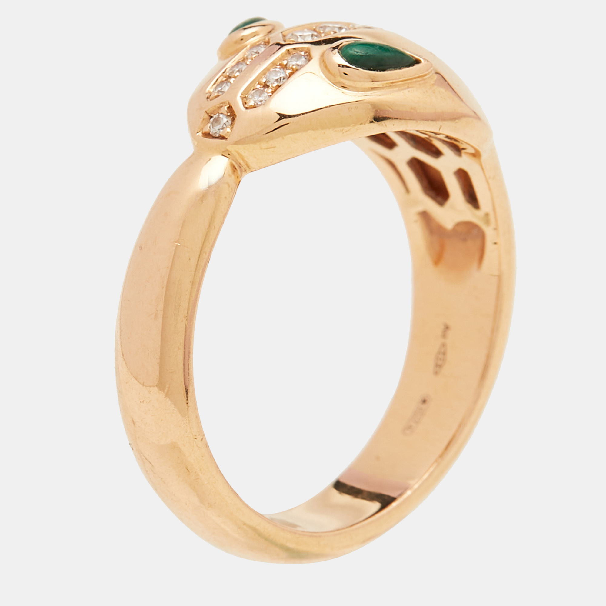 

Bvlgari Serepnti Malachite Diamond 18k Rose Gold Ring Size