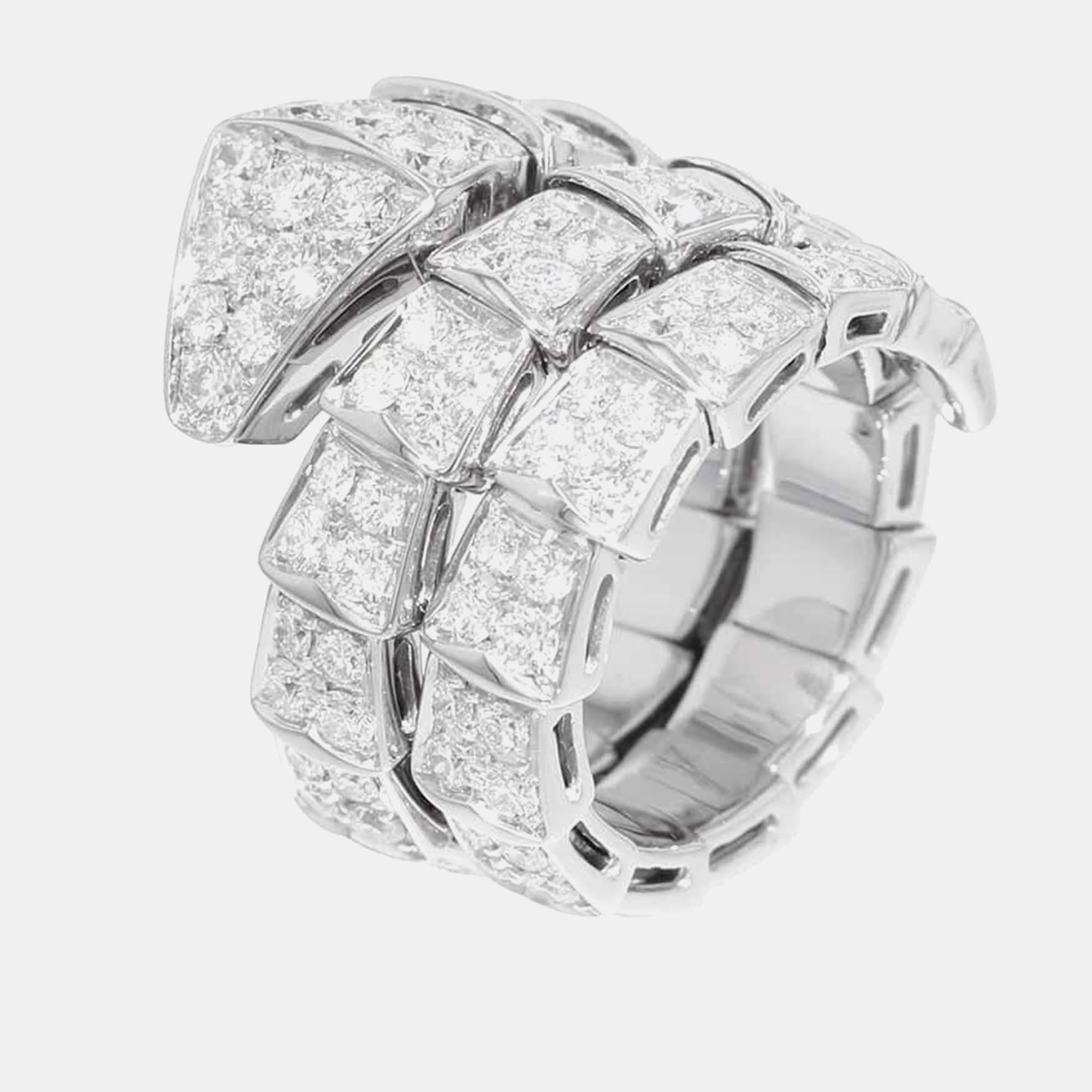 

Bvlgari 18K White Gold Diamonds Serpenti Viper Ring EU 51 - 53