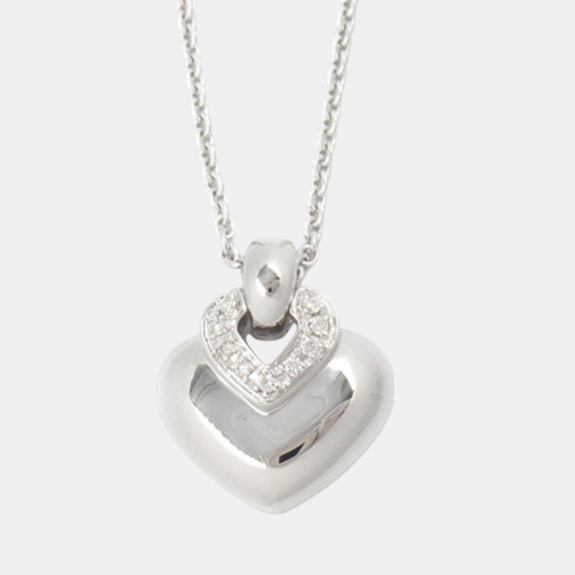 

Bvlgari 18K White Gold and Diamond Doppio Cuore Pendant Necklace