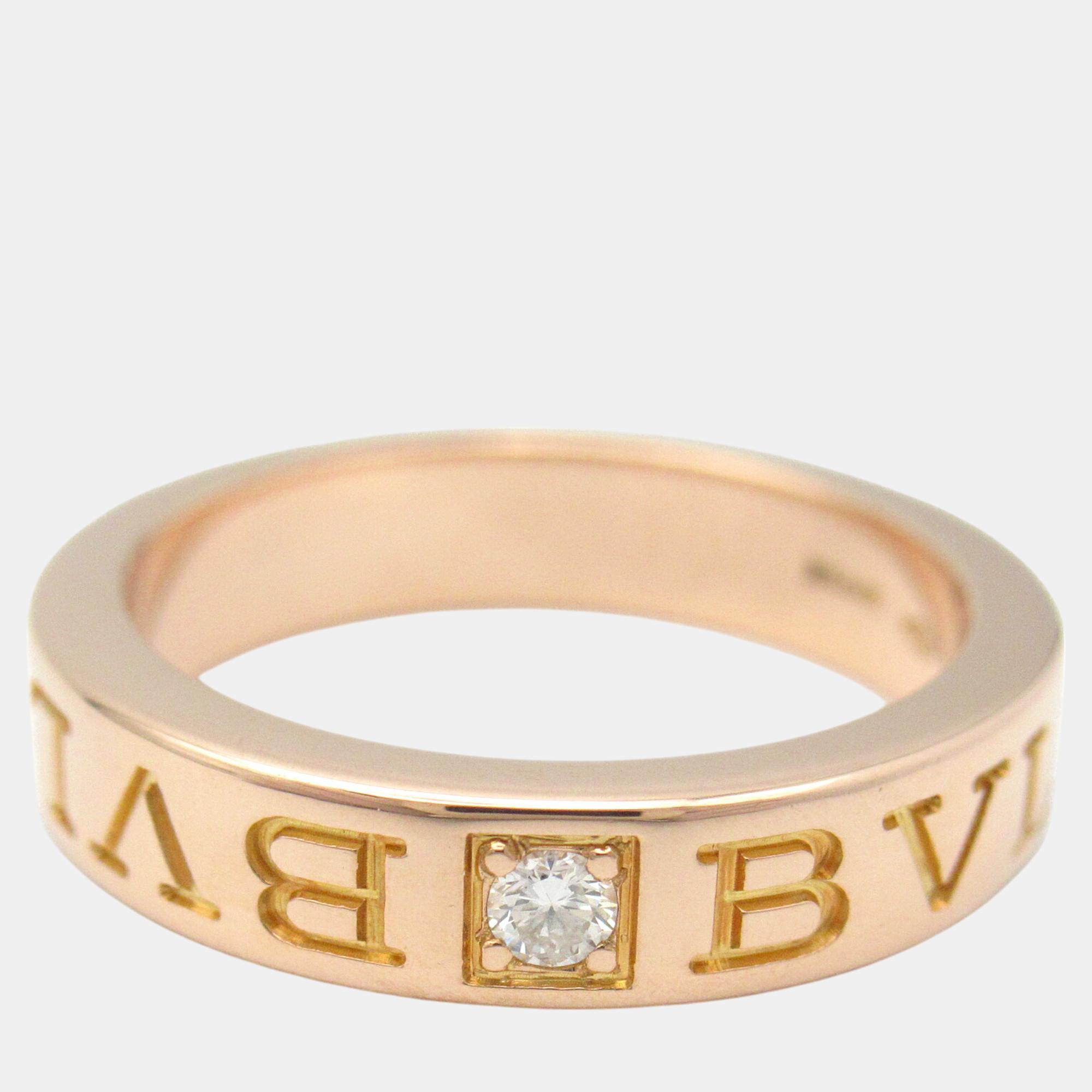 Pre-owned Bvlgari 18k Rose Gold And Diamond Band Ring Eu 50