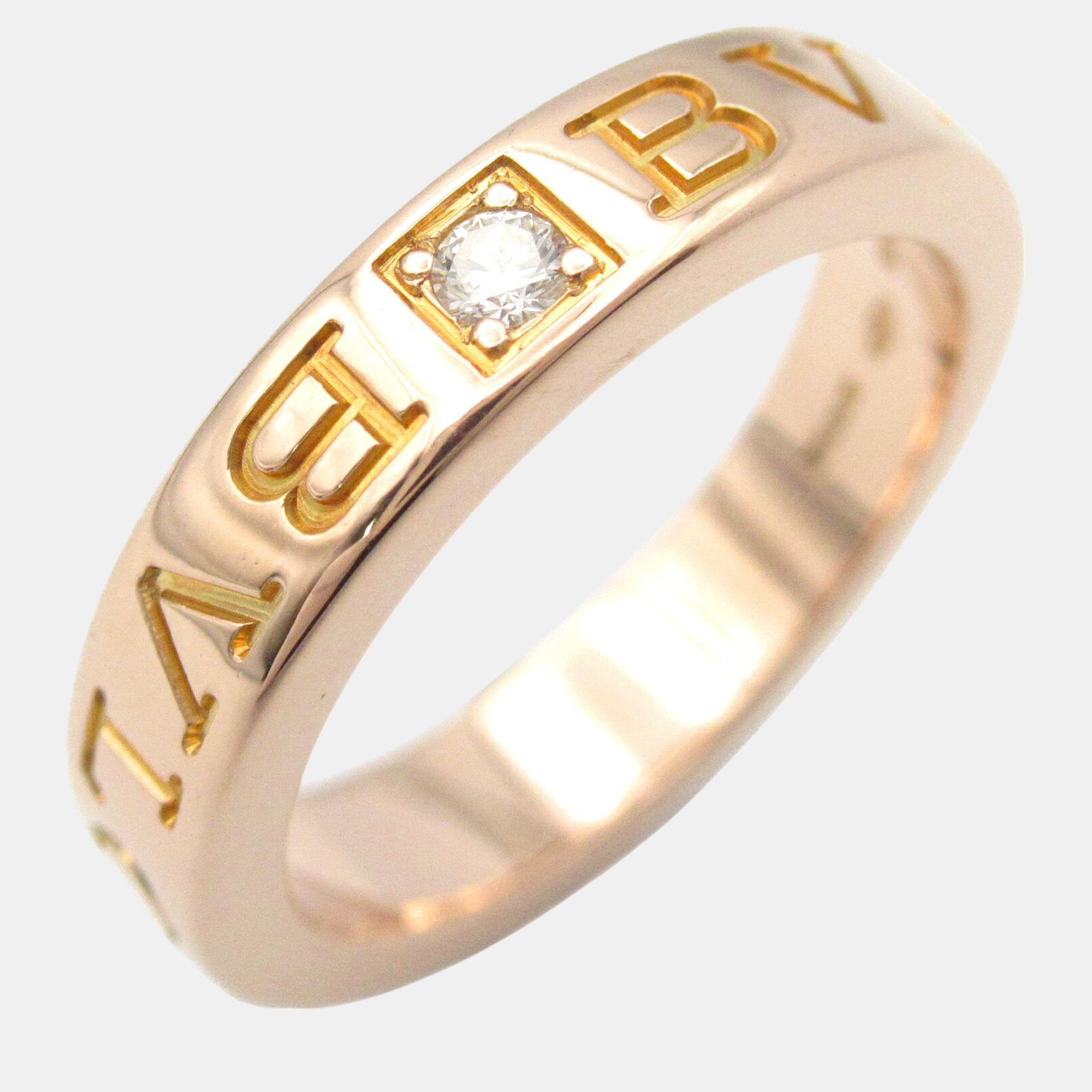 Bvlgari 18K Rose Gold and Diamond Band Ring EU 50 
