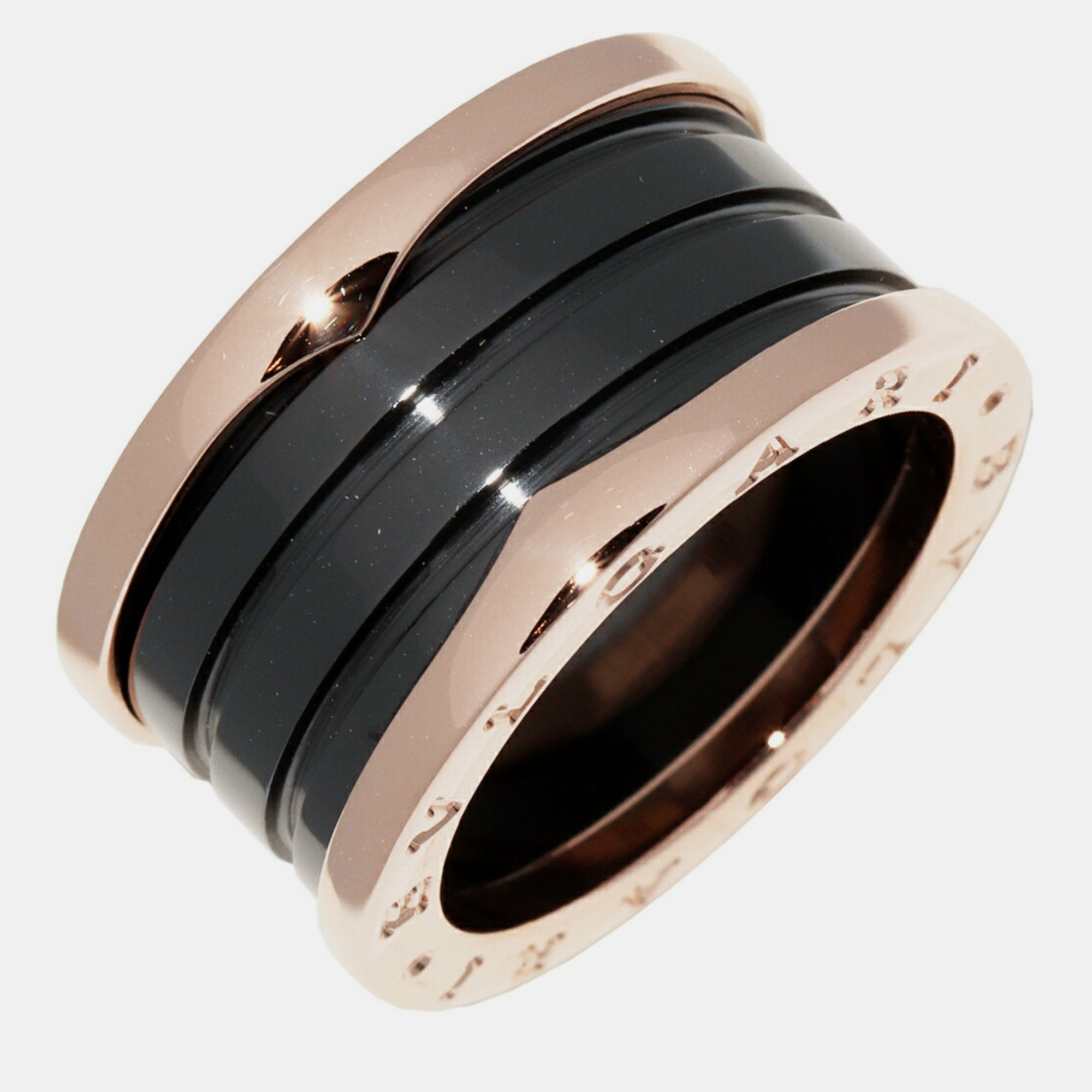 

Bvlgari 18K Pink Gold Black Ceramic B.zero1 4 Band Ring EU 55