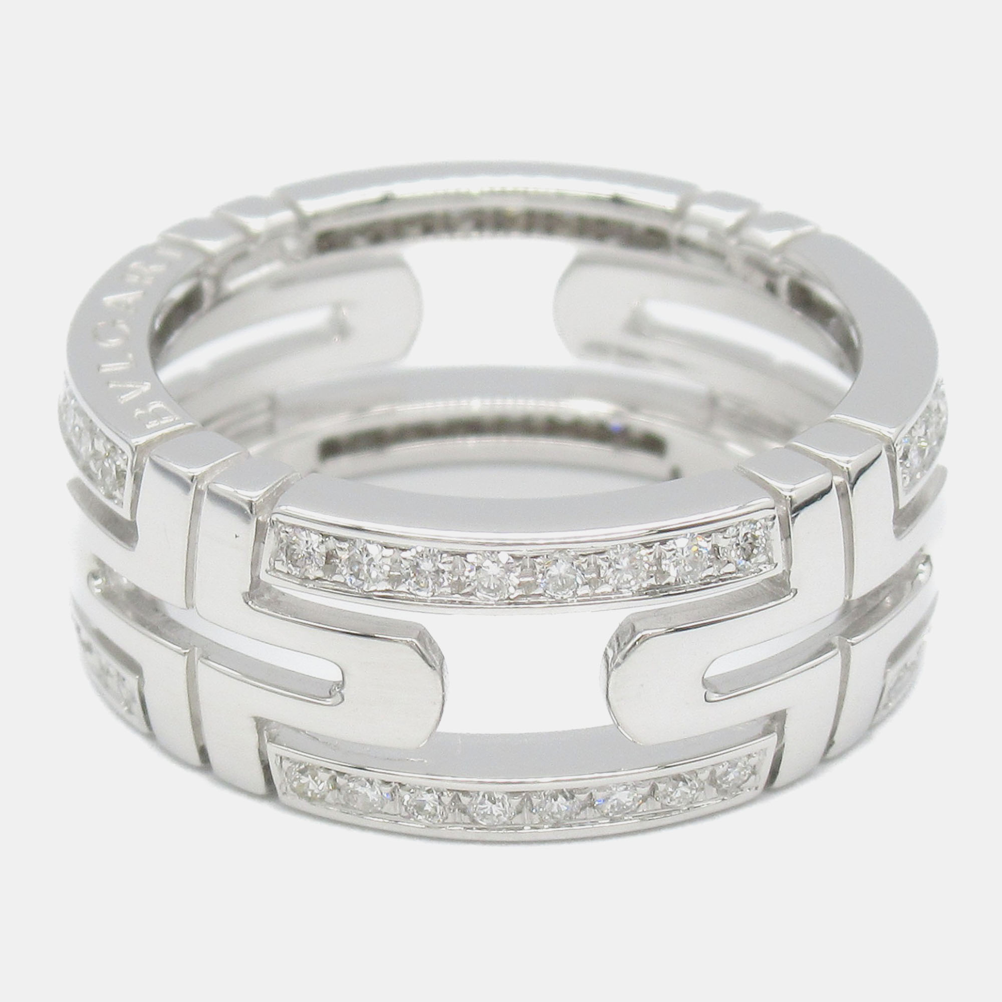 Bvlgari 18K White Gold and Diamond Parentesi Band Ring EU 51 
