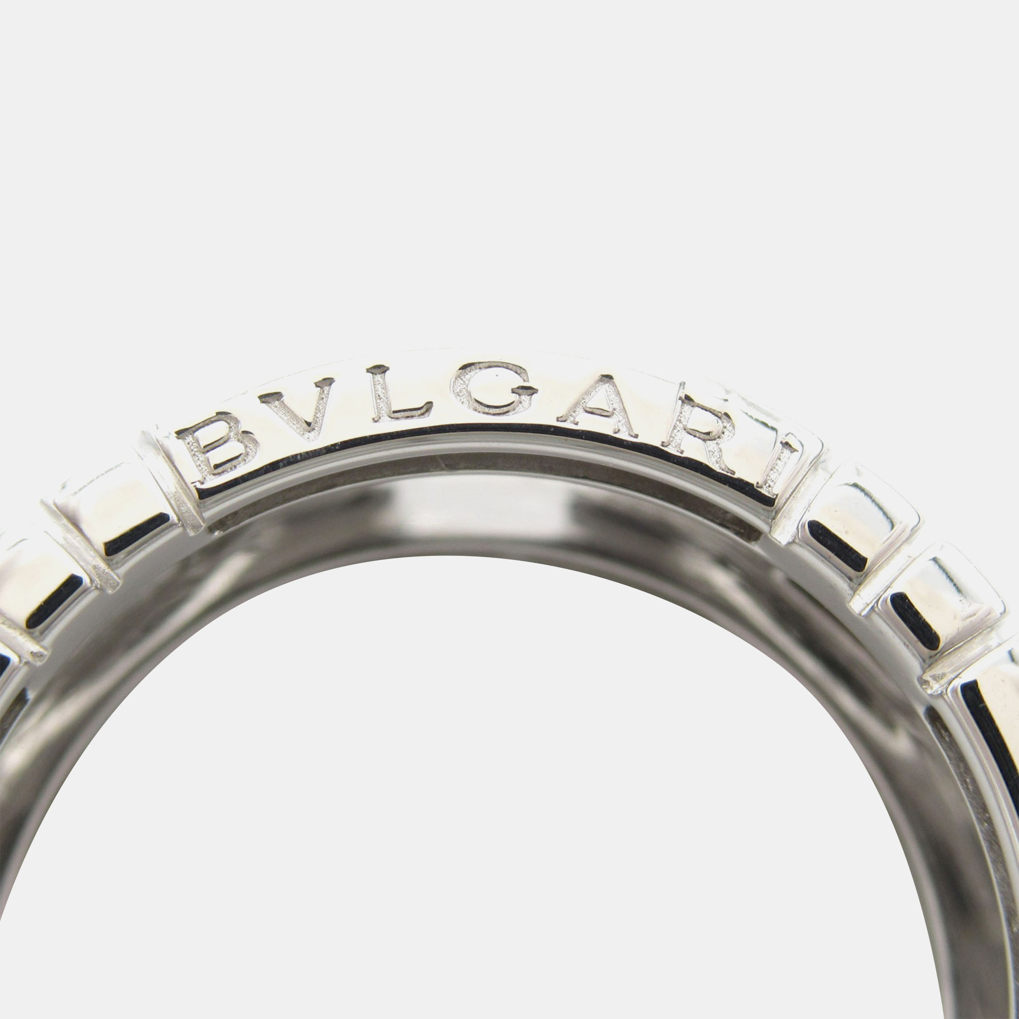 Bvlgari 18K White Gold and Diamond Parentesi Band Ring EU 51 