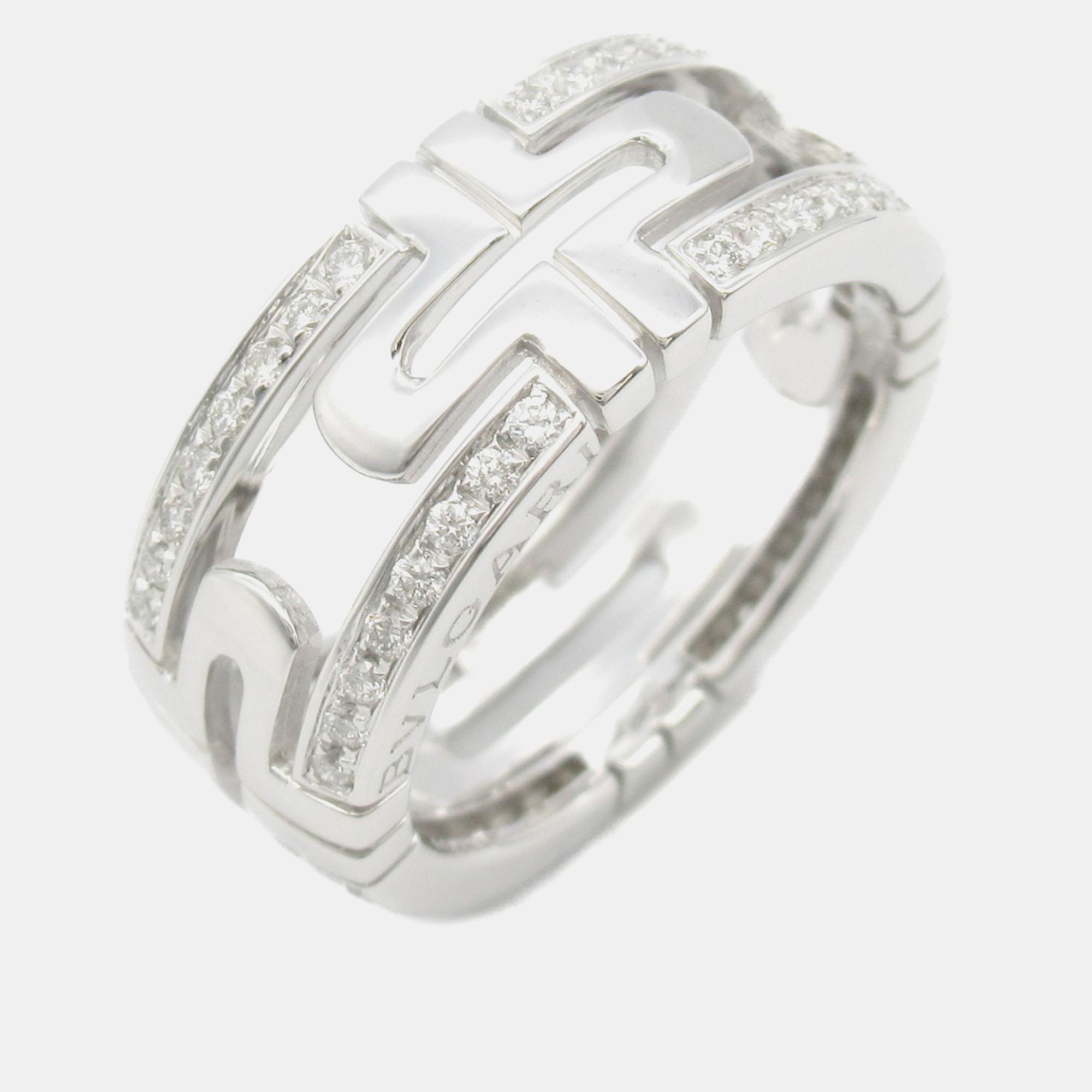 Bvlgari 18K White Gold and Diamond Parentesi Band Ring EU 51 