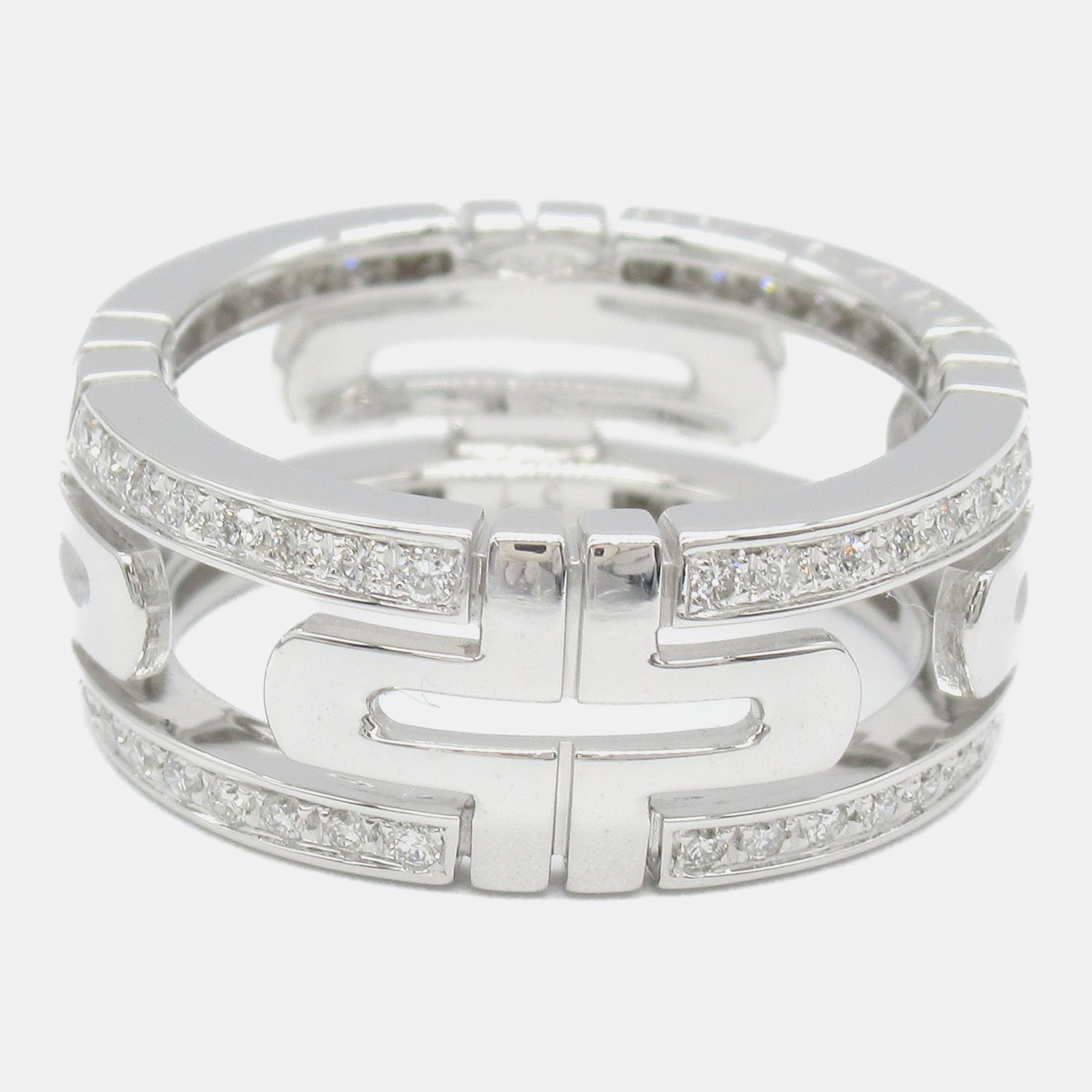 

Bvlgari 18K White Gold and Diamond Parentesi Band Ring EU 51