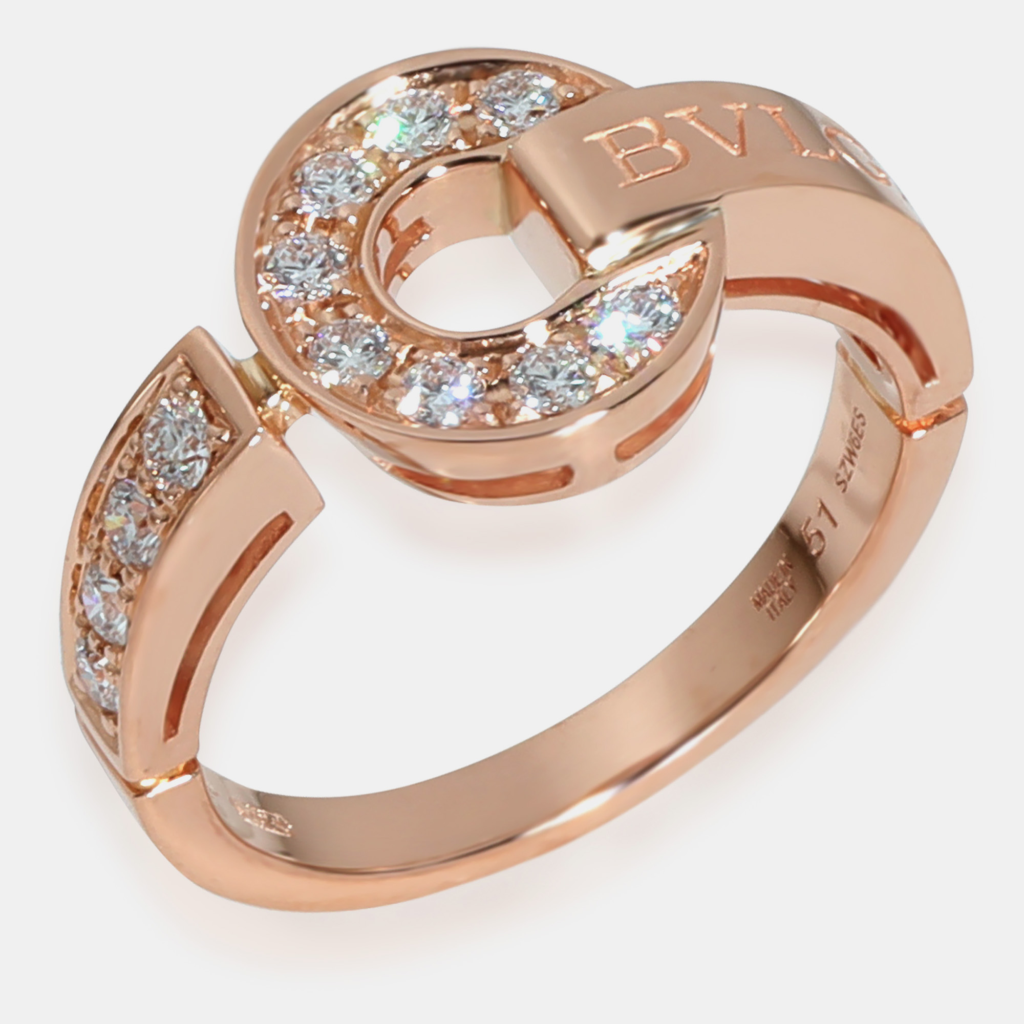 

Bvlgari 18K Rose Gold and Diamond Bvlgari Bvlgari Band Ring EU 51