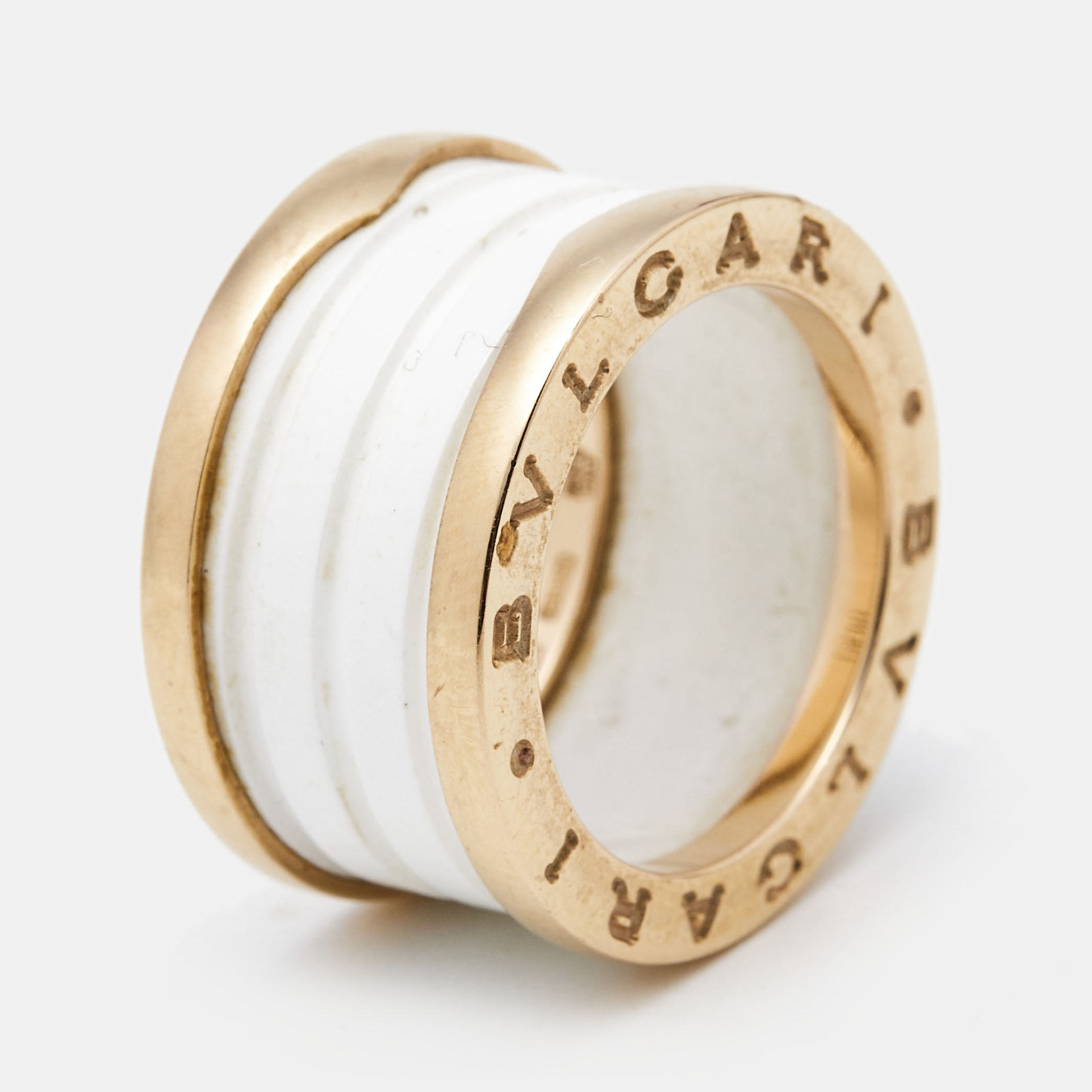 

Bvlgari B.Zero1 4-Band White Ceramic 18k Rose Gold Ring Size