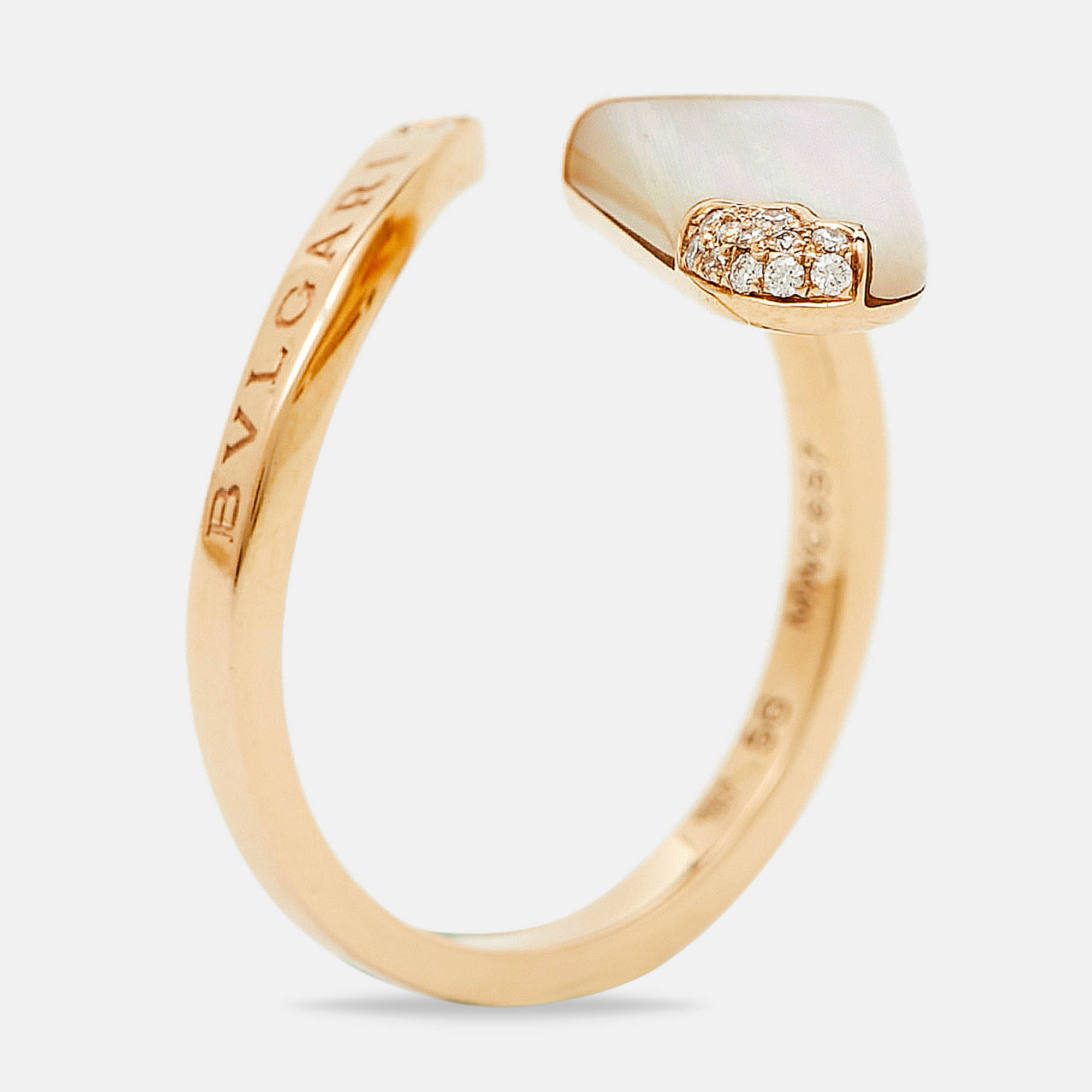 

Bvlgari Gelati Mother of Pearl Diamond 18K Rose Gold Cocktail Ring Size