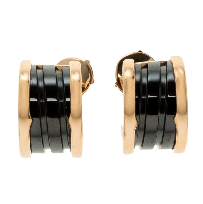 Bvlgari B.Zero1 Black Ceramic 18k Rose Gold Earrings