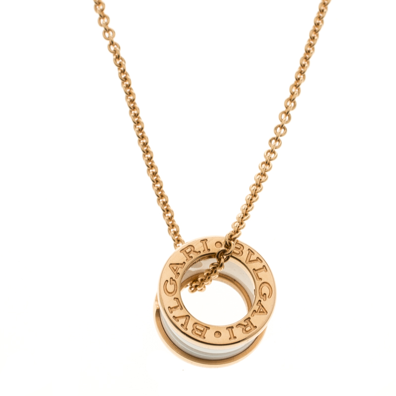 Bvlgari B.Zero1 White Ceramic 18k Rose Gold Pendant Necklace
