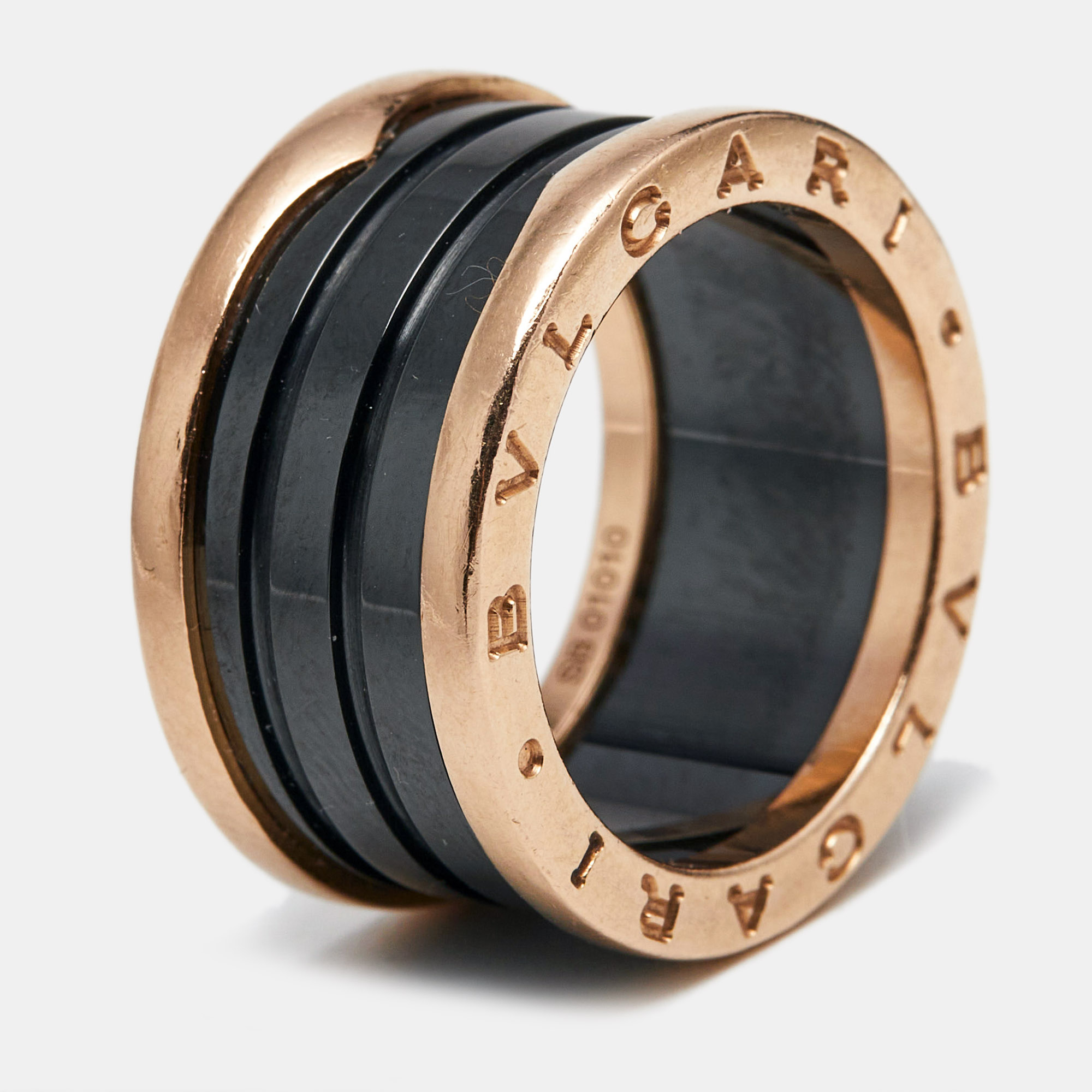 

Bvlgari B.Zero1 4-Band Black Ceramic 18k Rose Gold Ring 56