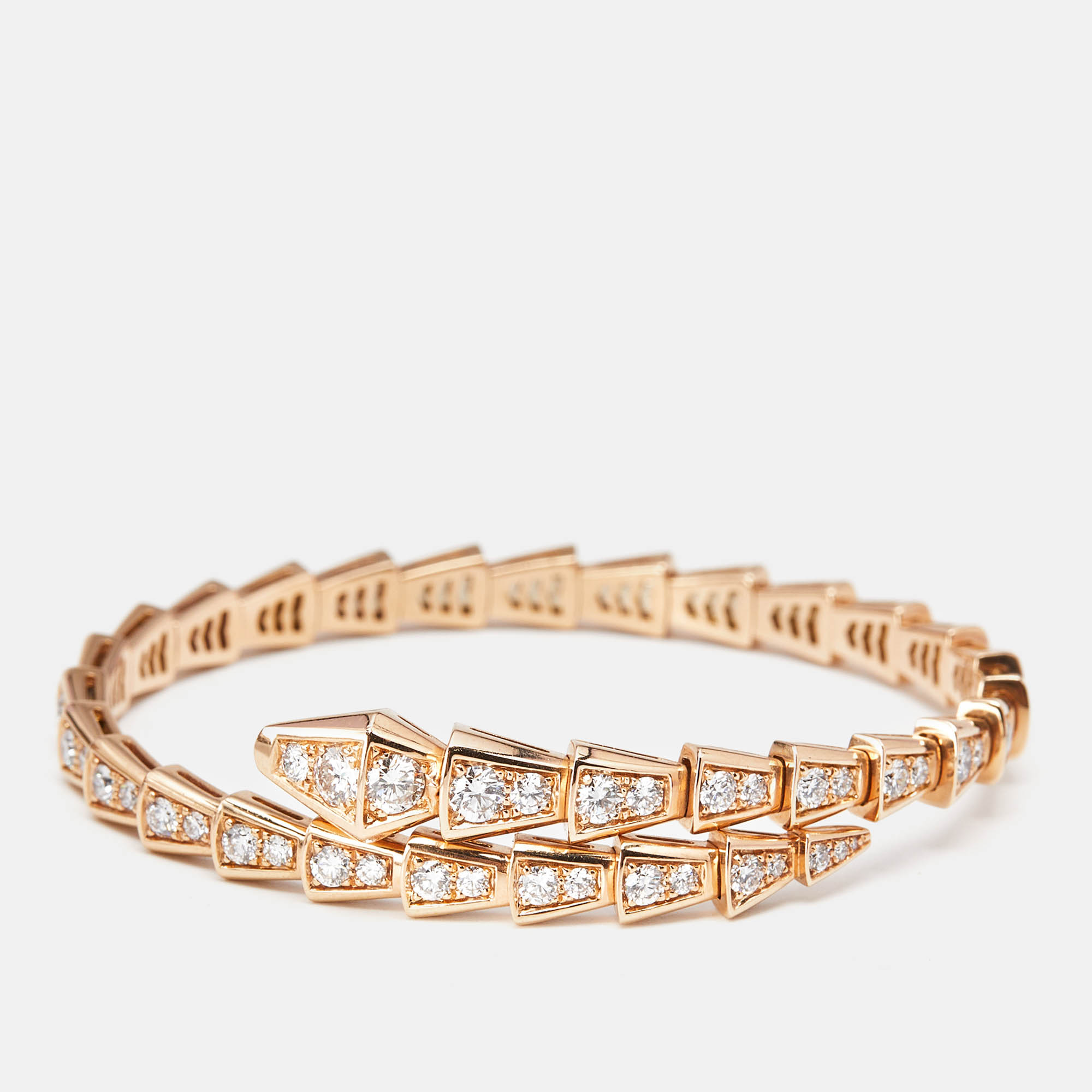 Pre-owned Bvlgari Serpenti Viper Diamonds 18k Rose Gold Bracelet M