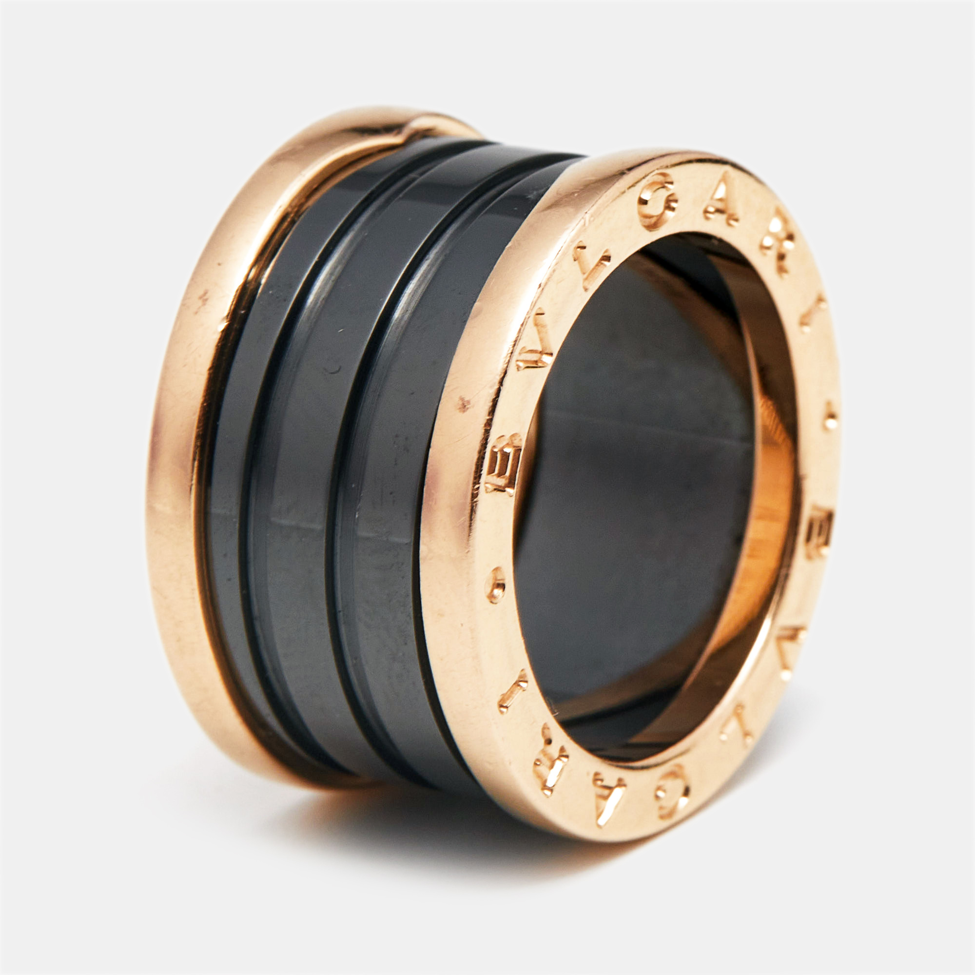 

Bvlgari B.Zero1 4-Band Black Ceramic 18k Rose Gold Ring Size