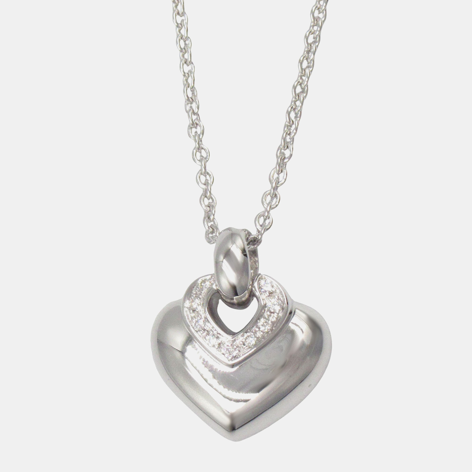 

Bvlgari Doppio Cuore Heart 18K White Gold Diamond Pendant Necklace