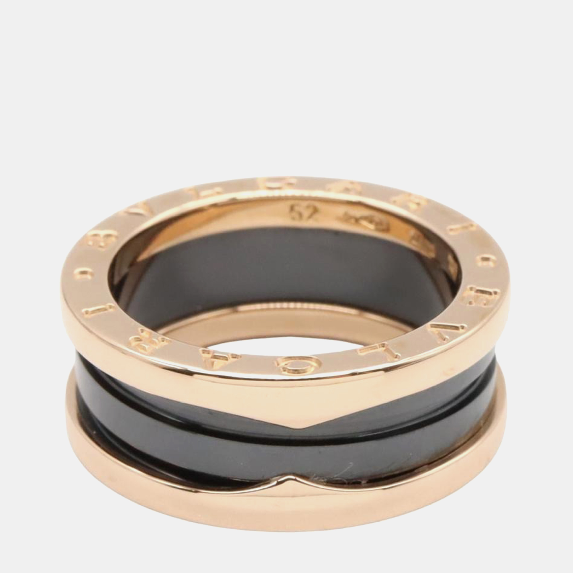 Pre-owned Bvlgari B.zero1 18k Rose Gold Ceramic 2-band Ring Eu 52