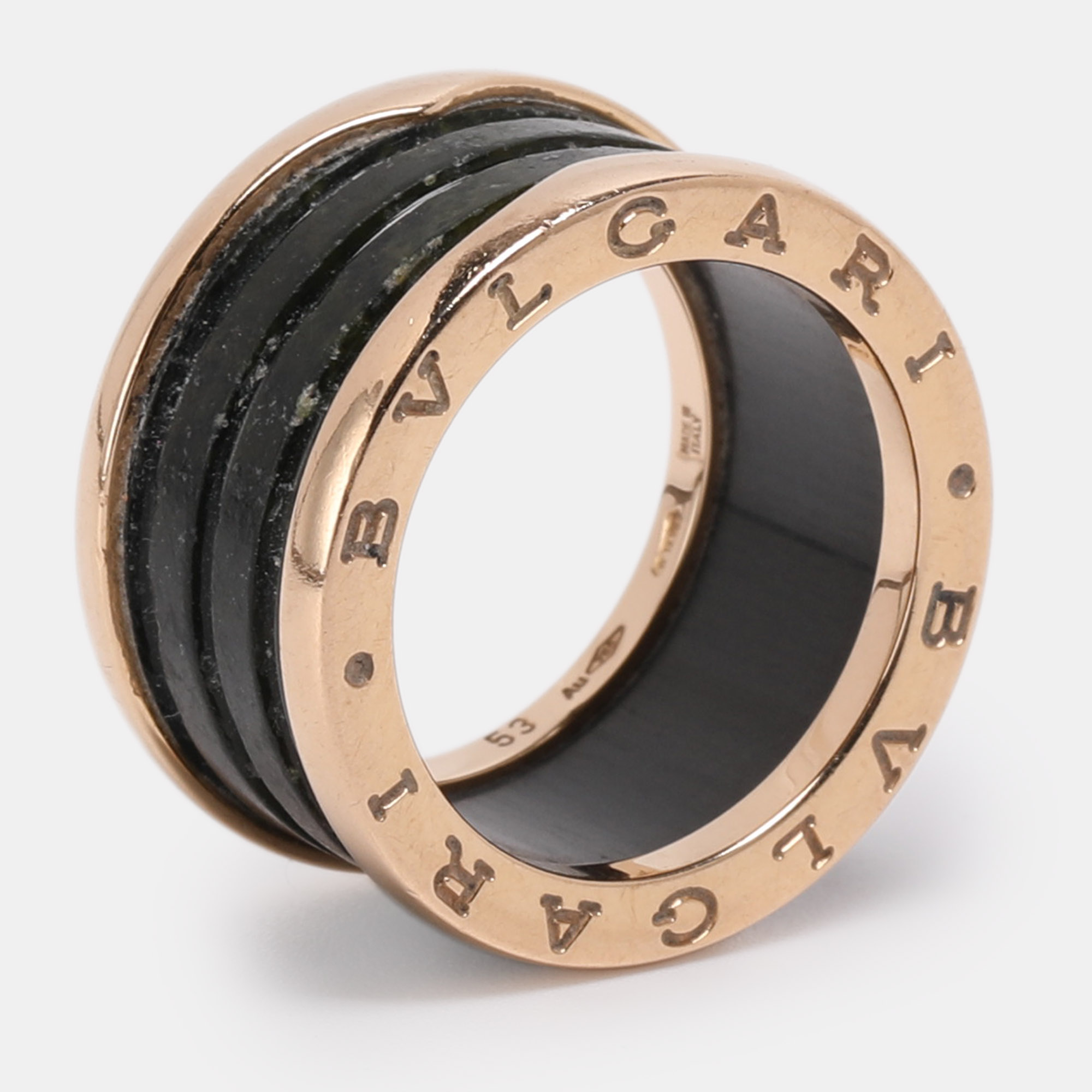Pre-owned Bvlgari B.zero1 18k Rose Gold And Ceramic Band Ring Eu 53